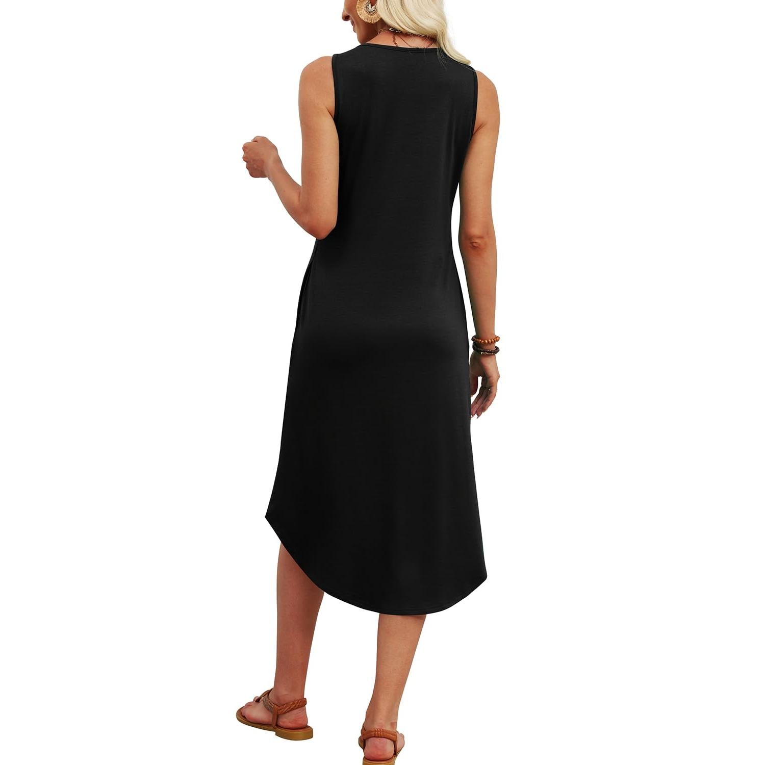WIHOLL Button Front Sleeveless Midi Dress With Pockets