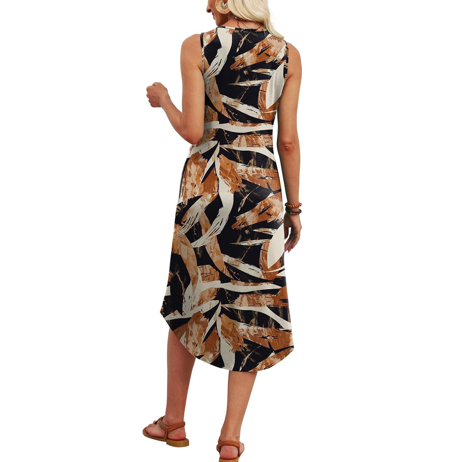 WIHOLL Button Front Sleeveless Midi Dress With Pockets