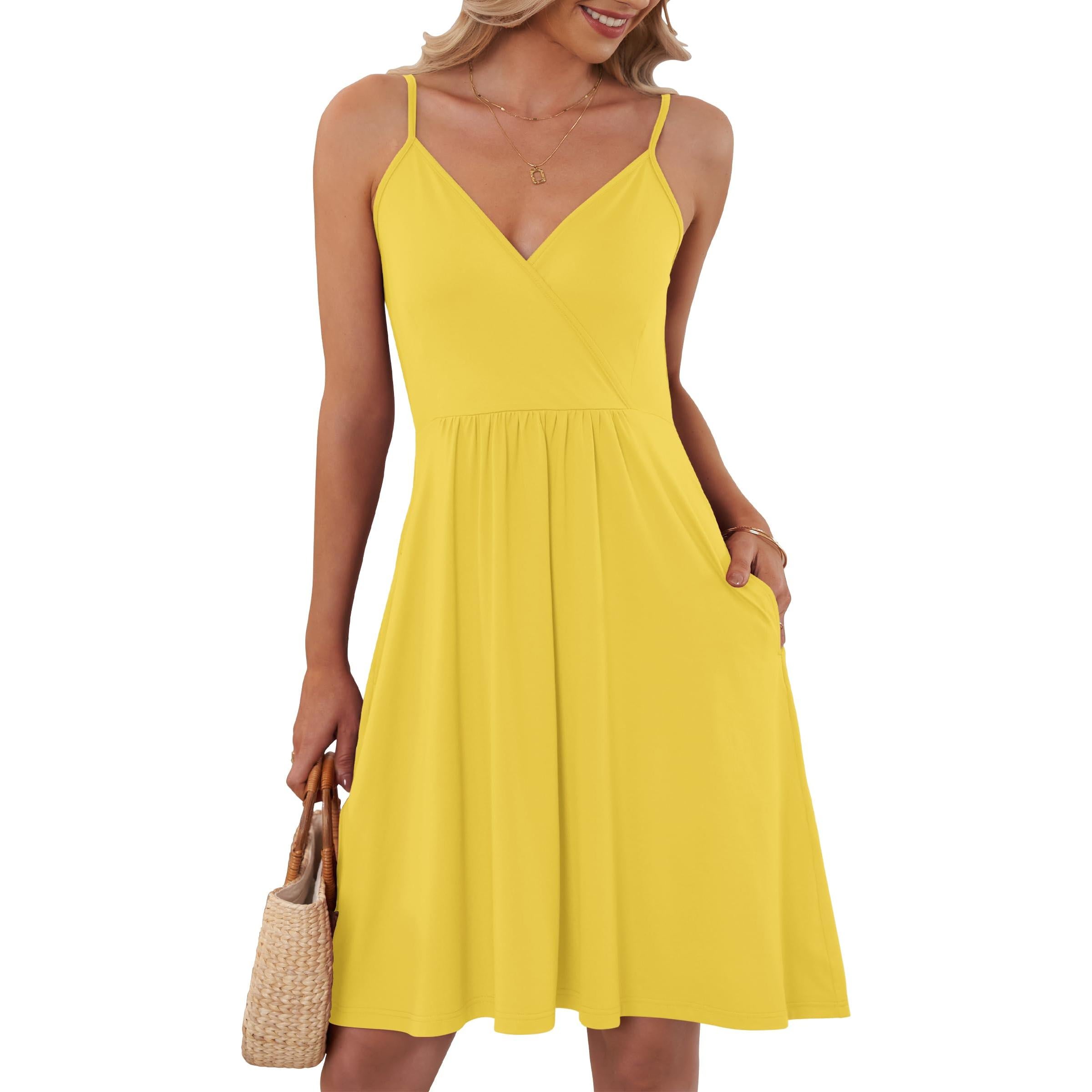 AUSELILY Summer V Neck Spaghetti Strap Dress With Pockets