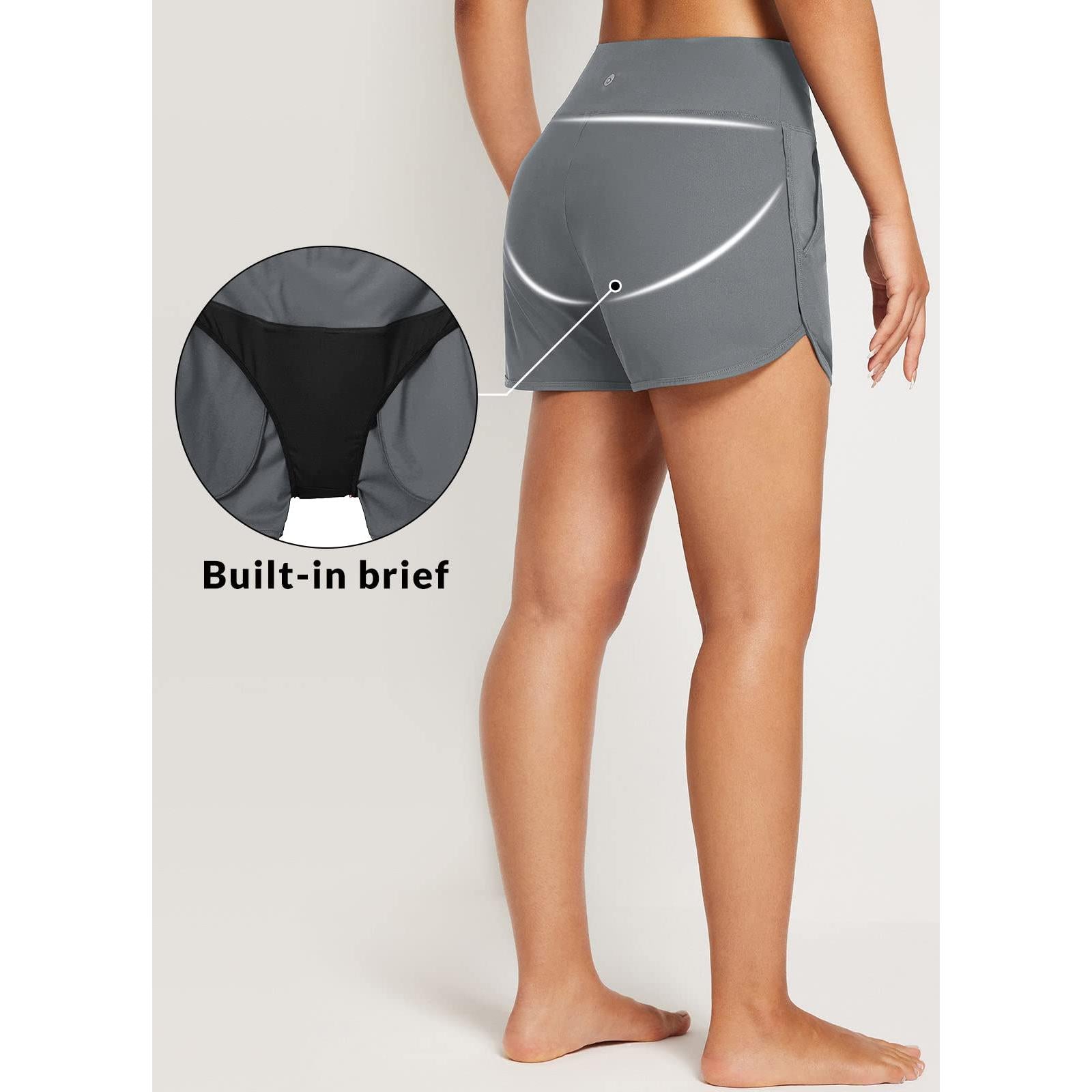 Baleaf Tummy Control High Waisted Swim Shorts With Pockets
