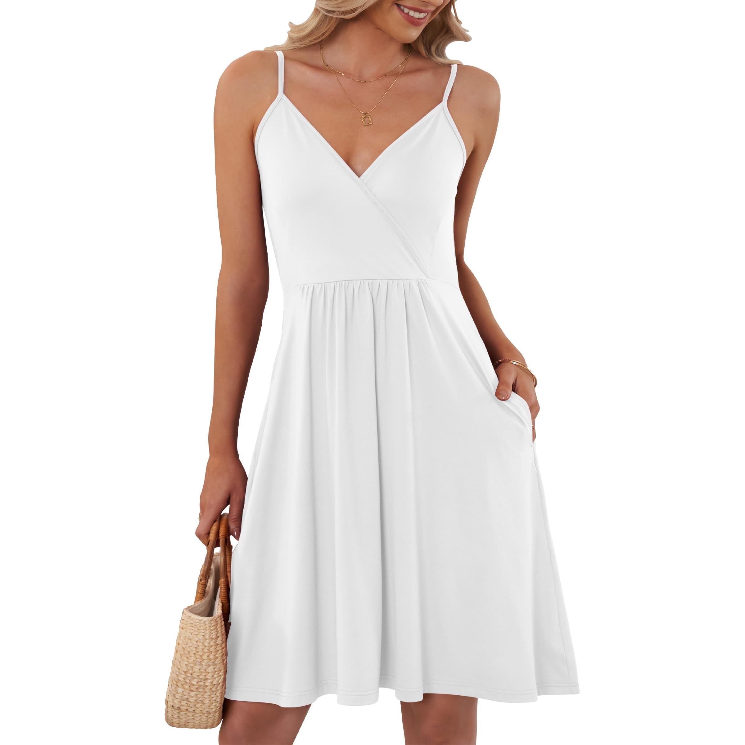 AUSELILY Summer V Neck Spaghetti Strap Dress With Pockets