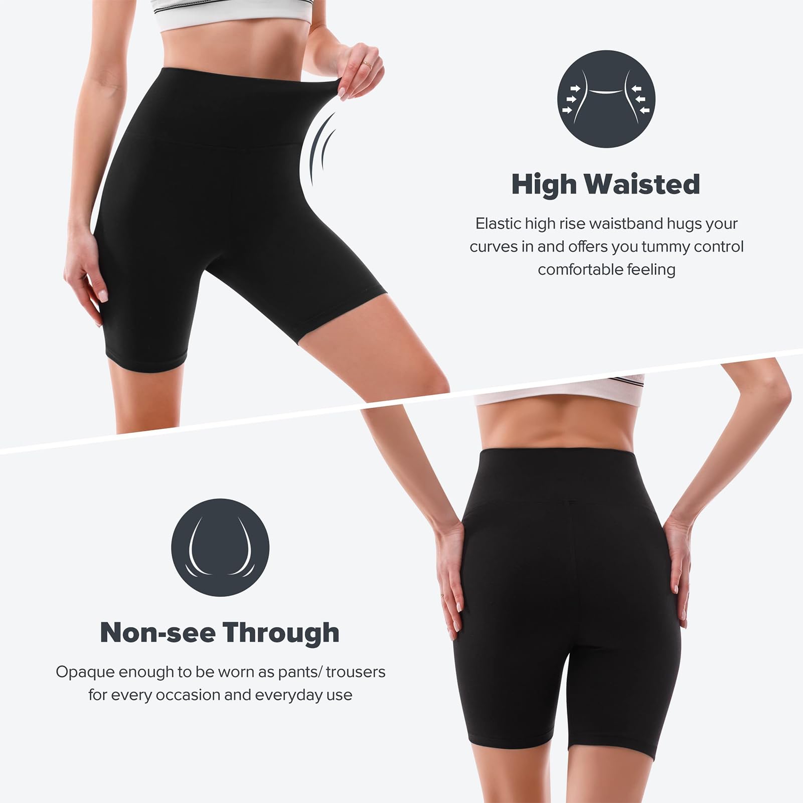 Sinophant High Waisted Cycling Shorts Black Tummy Control