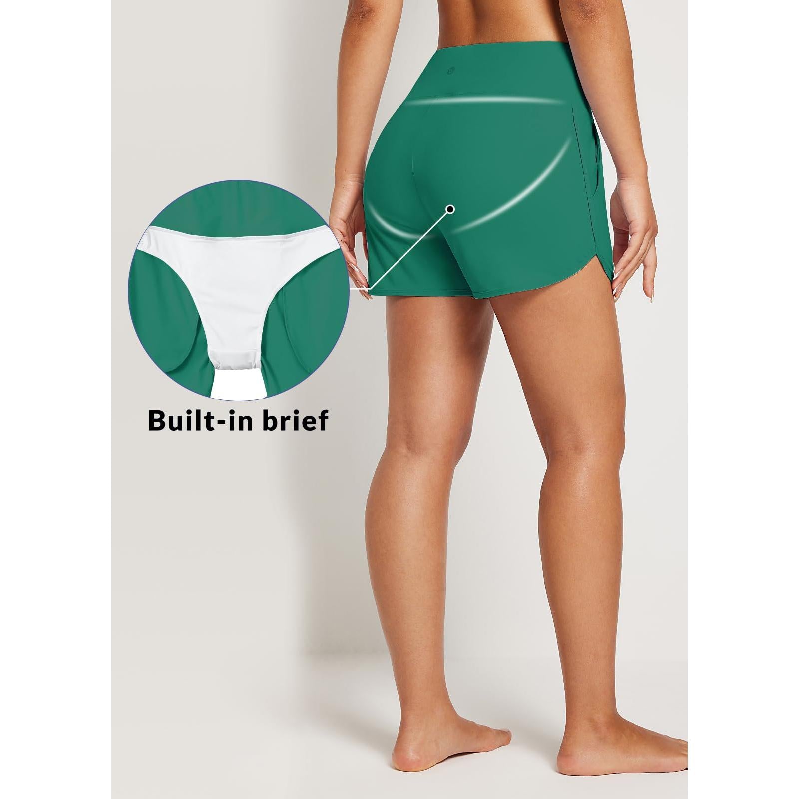 Baleaf Tummy Control High Waisted Swim Shorts With Pockets