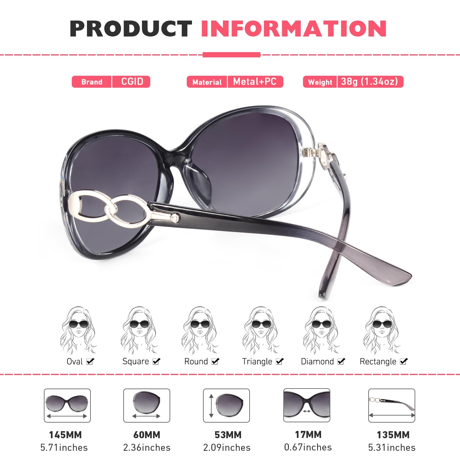 CGID Polarised Sunglasses Retro Designer Oversized UV400
