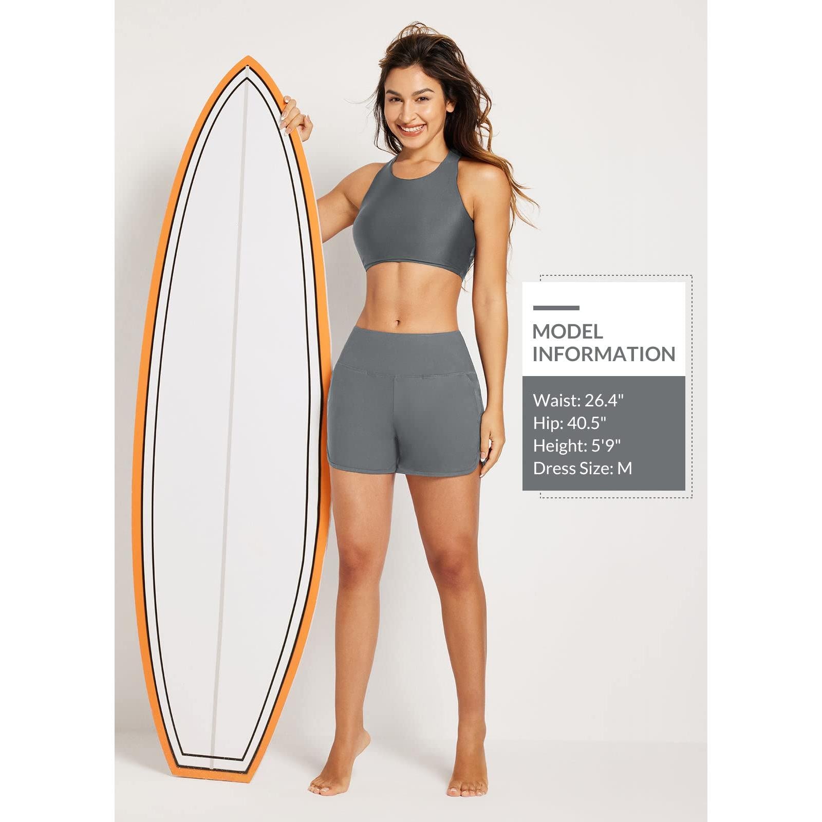 Baleaf Tummy Control High Waisted Swim Shorts With Pockets