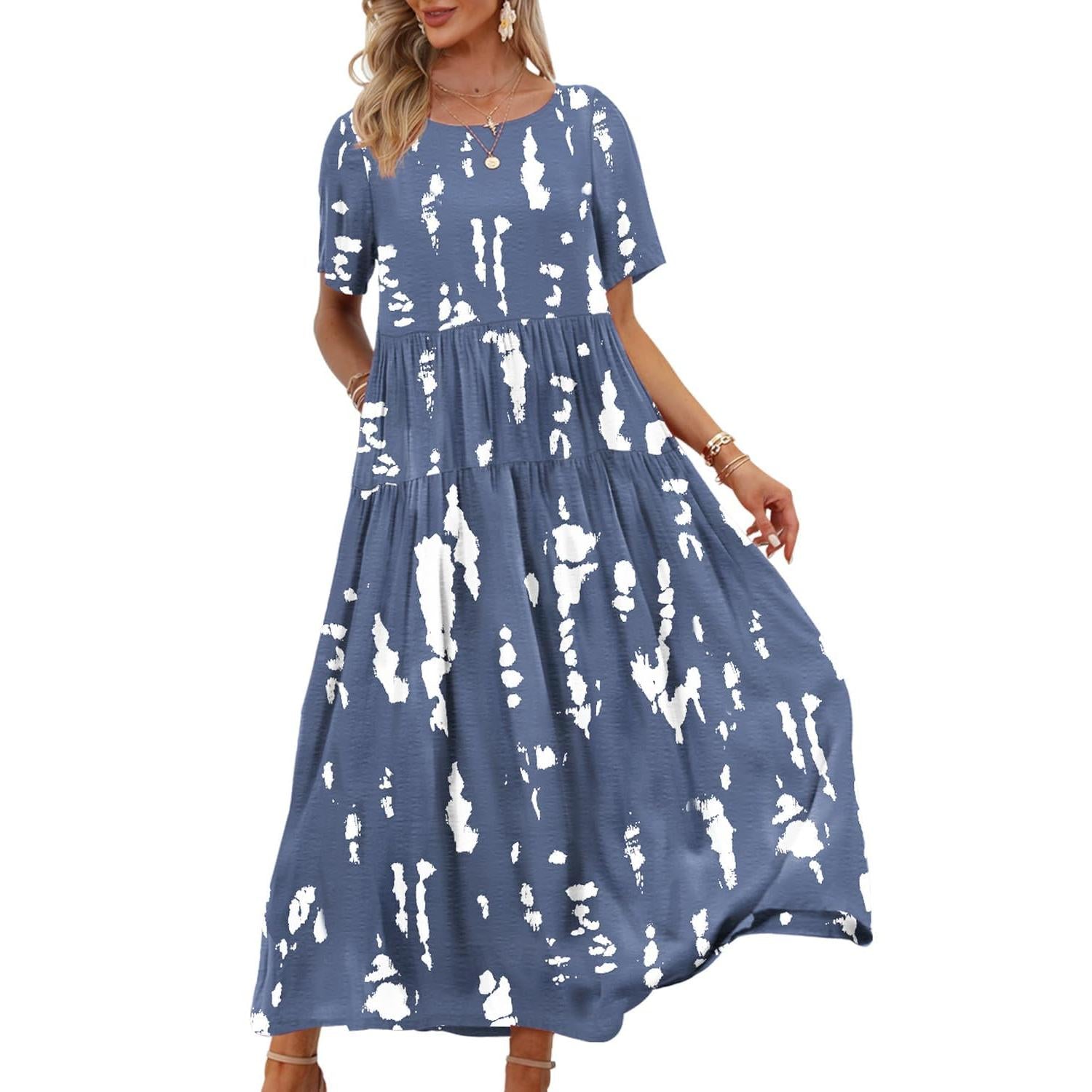 YESNO Plus Size Bohemian Floral Maxi Dress With Pockets
