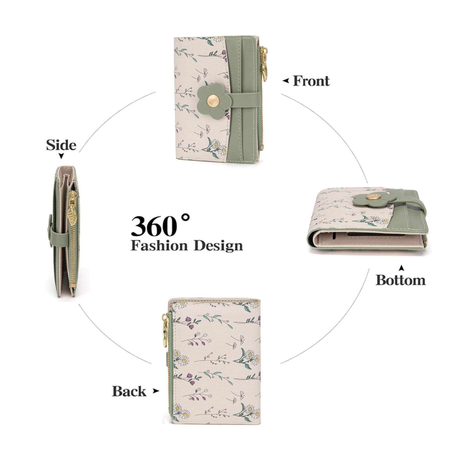 Chaofanxi RFID Blocking Green Leather Bifold Wallet