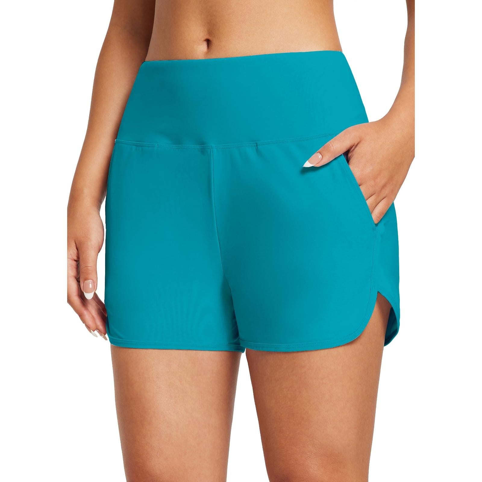 Baleaf Tummy Control High Waisted Swim Shorts With Pockets