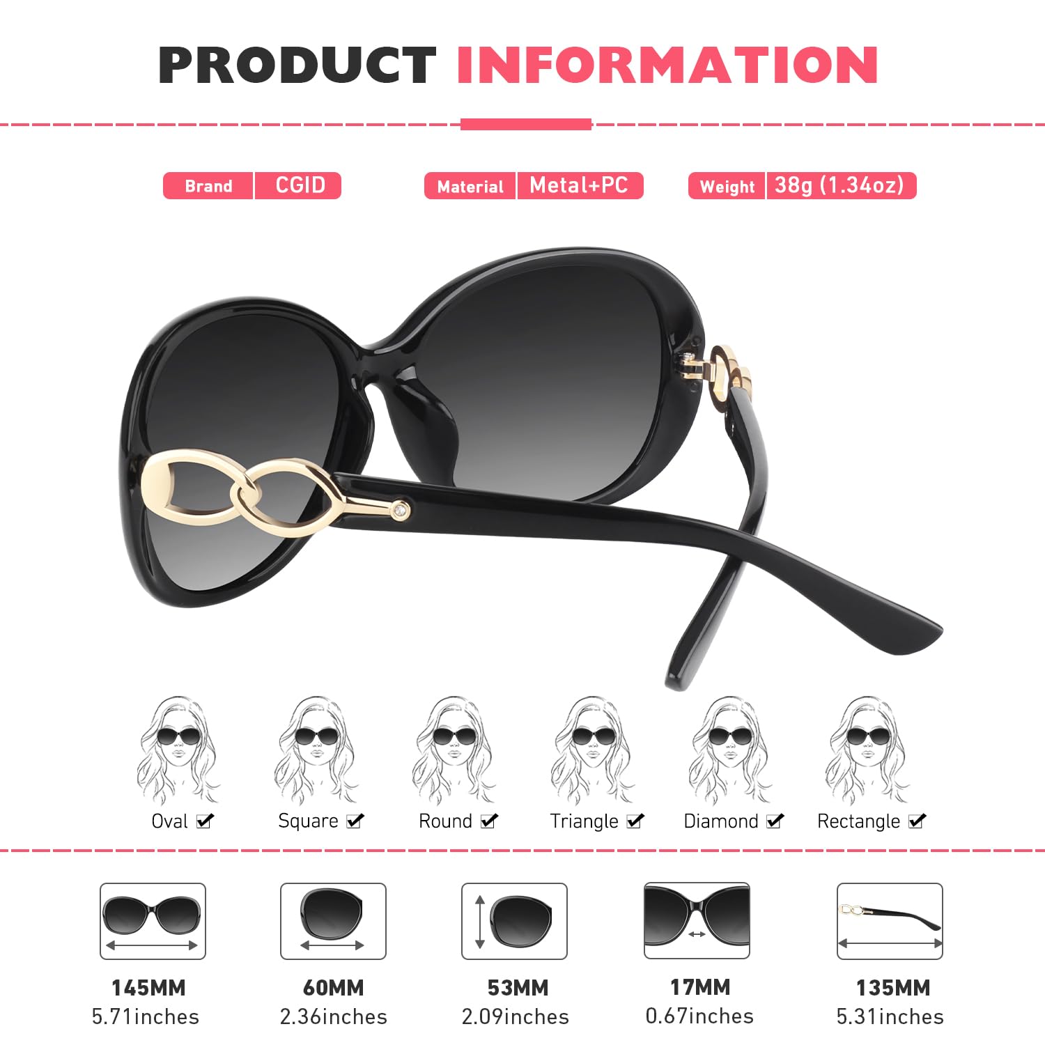 CGID Polarised Sunglasses Retro Designer Oversized UV400