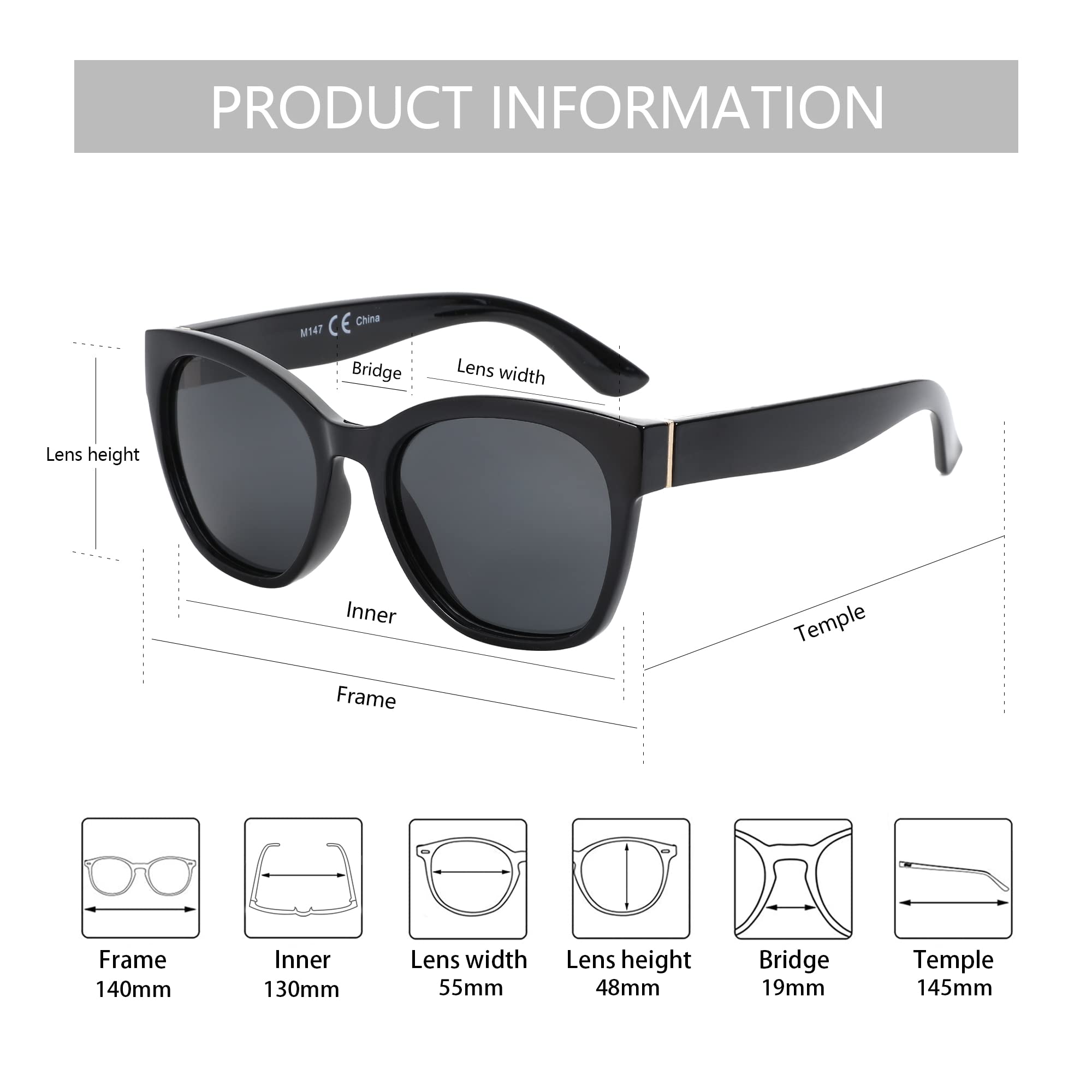Zenottic Cat Eye Polarised Sunglasses Oversized UV400