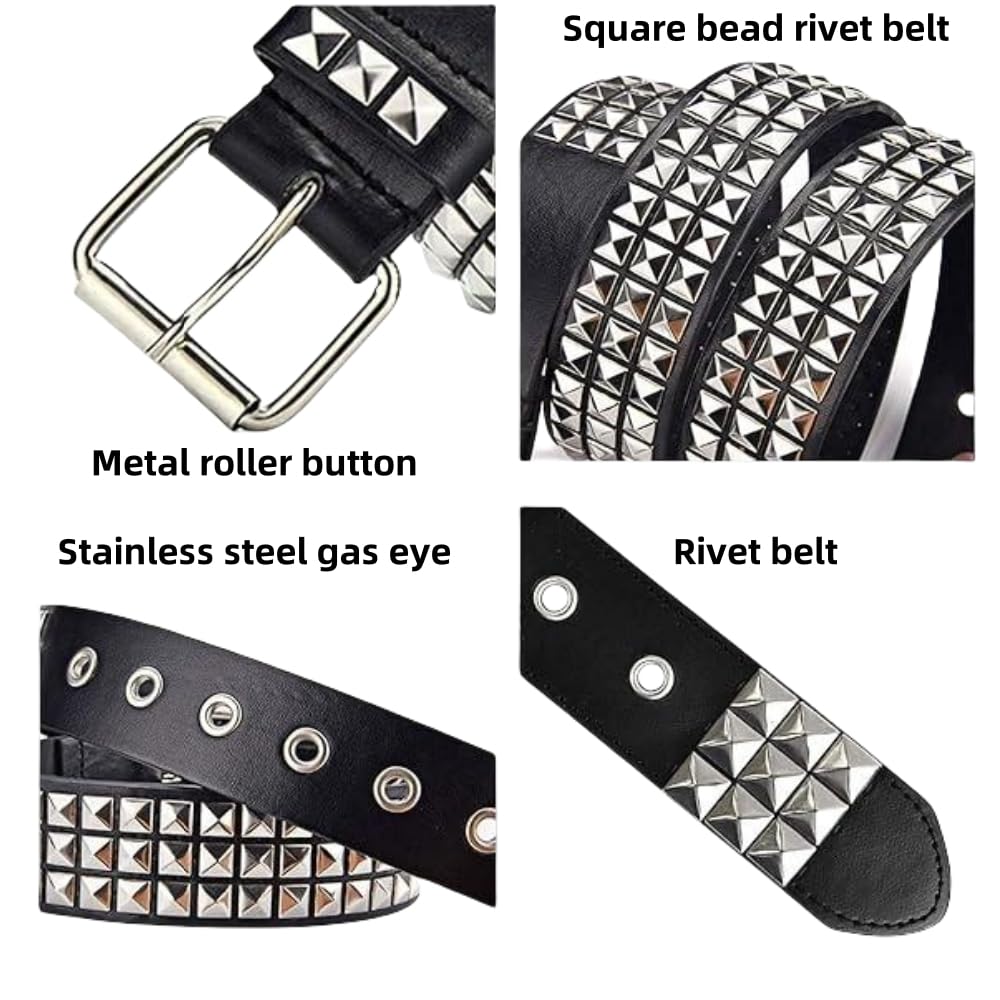 Goth Row Rivet Studded Belt Black PU Leather 110cm