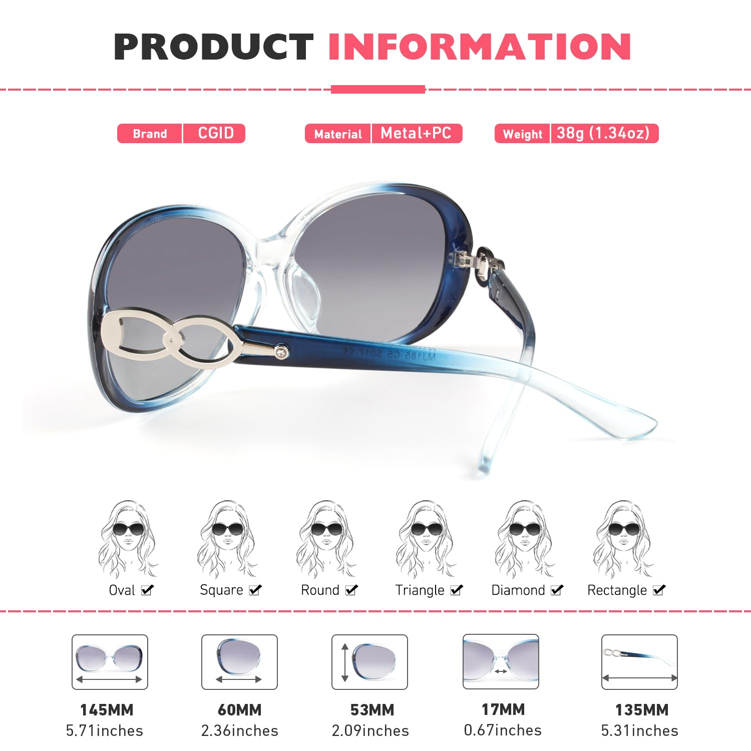 CGID Polarised Sunglasses Retro Designer Oversized UV400