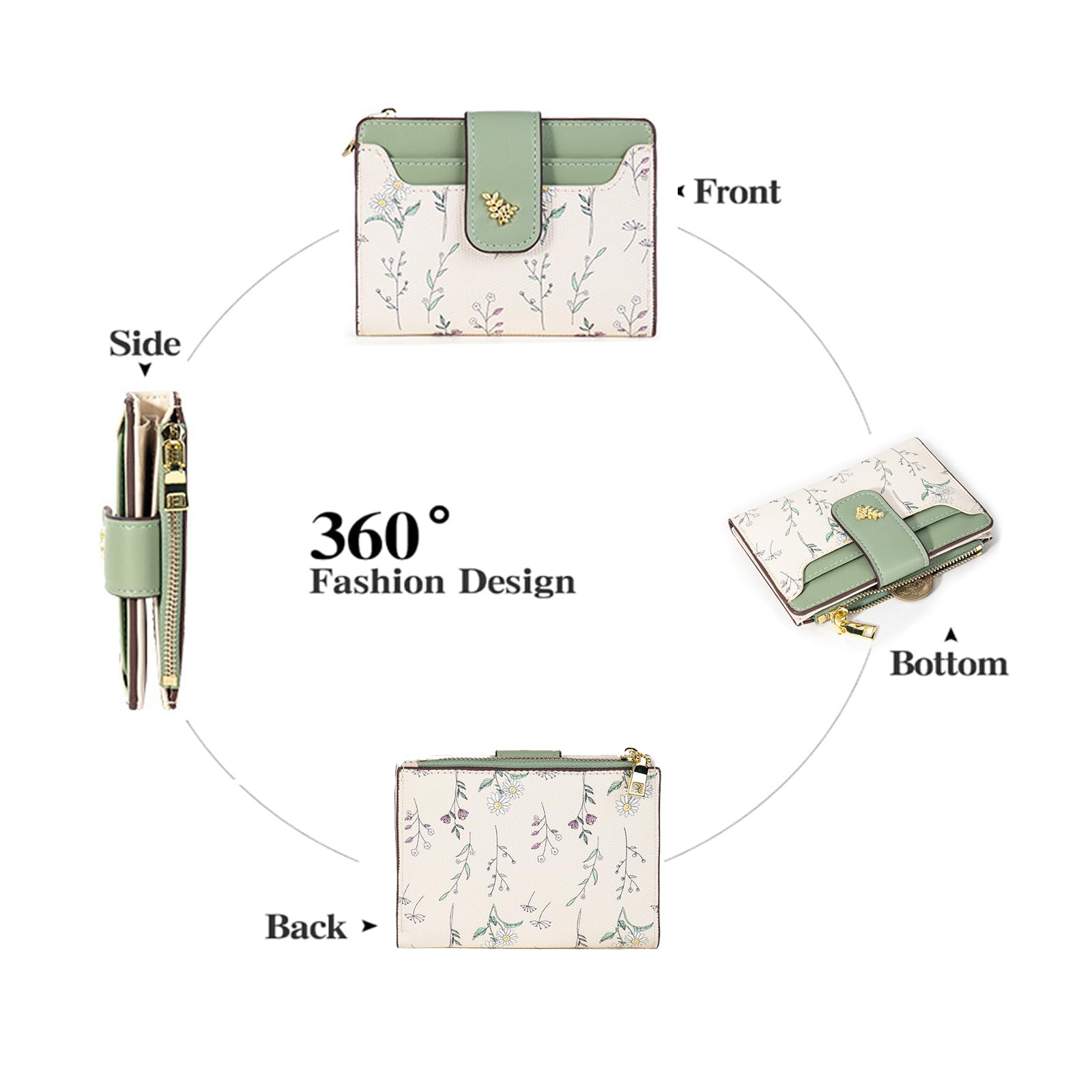 Chaofanxi RFID Blocking Green Leather Bifold Wallet