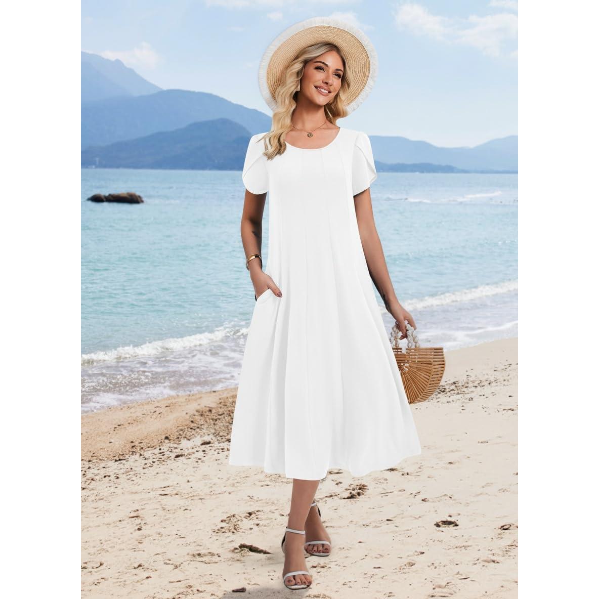Zeagoo Womens Summer Midi Dress With Pockets S XXL