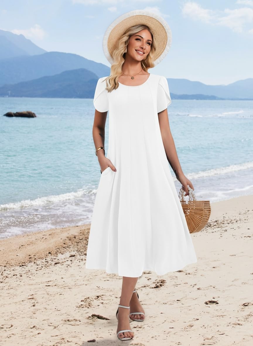 Zeagoo Womens Summer Midi Dress With Pockets S XXL