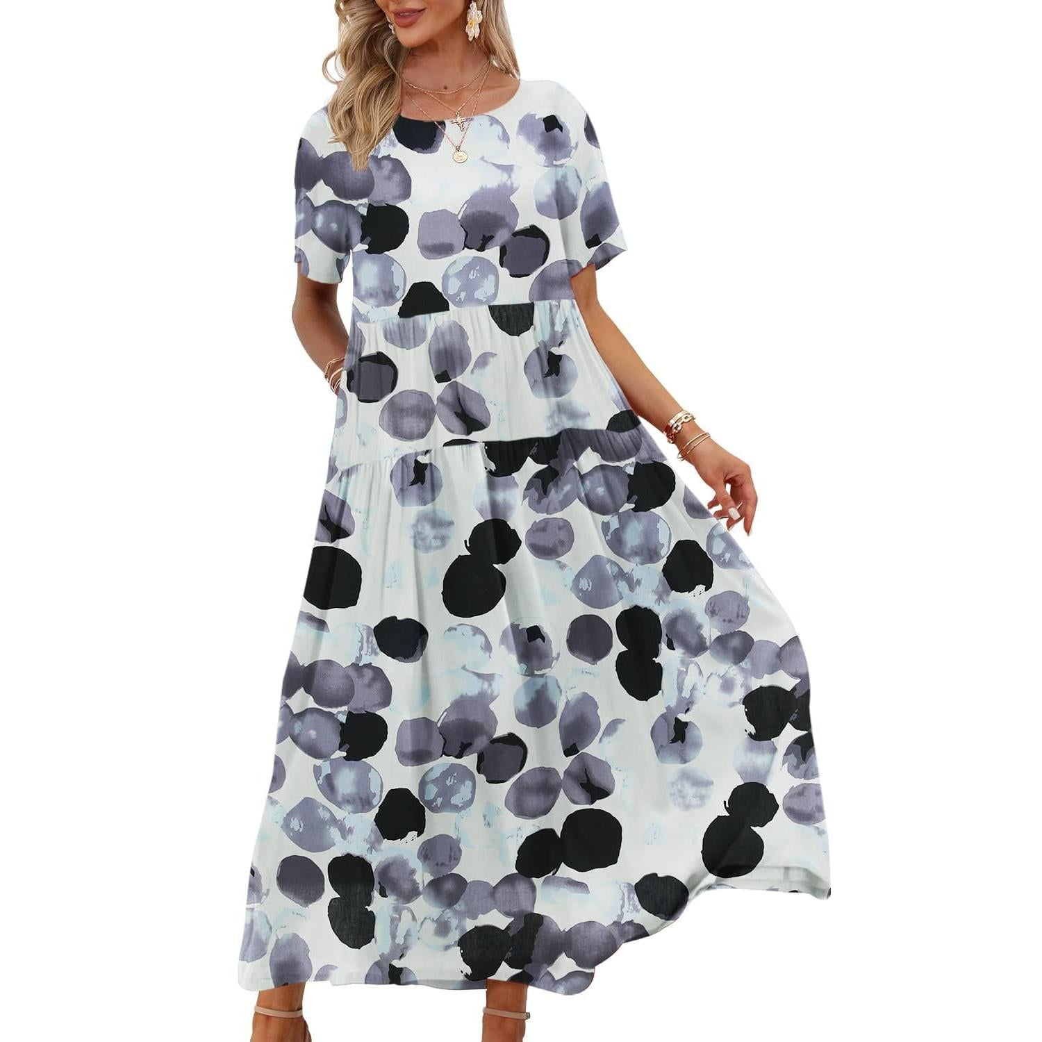 YESNO Plus Size Bohemian Floral Maxi Dress With Pockets