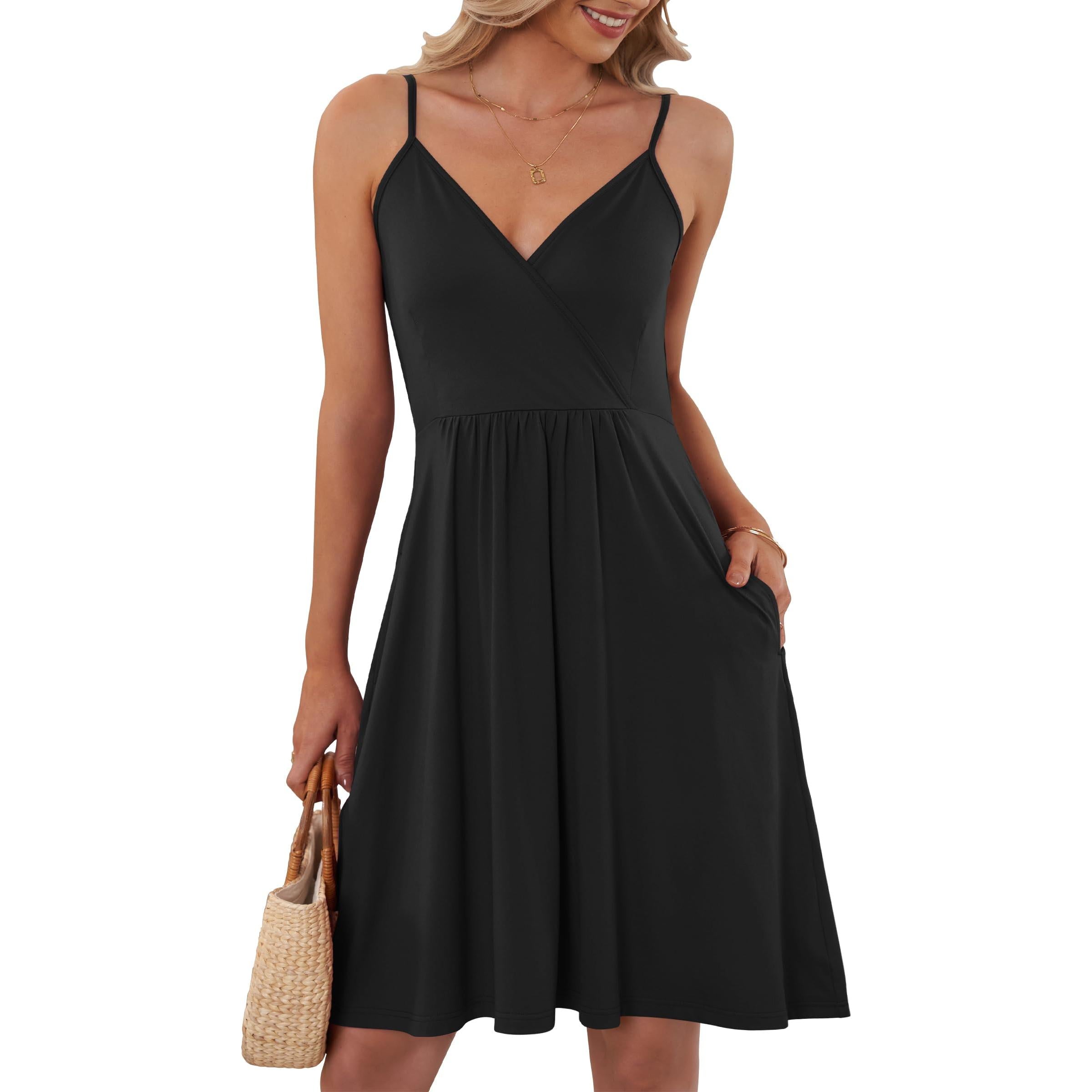 AUSELILY Summer V Neck Spaghetti Strap Dress With Pockets