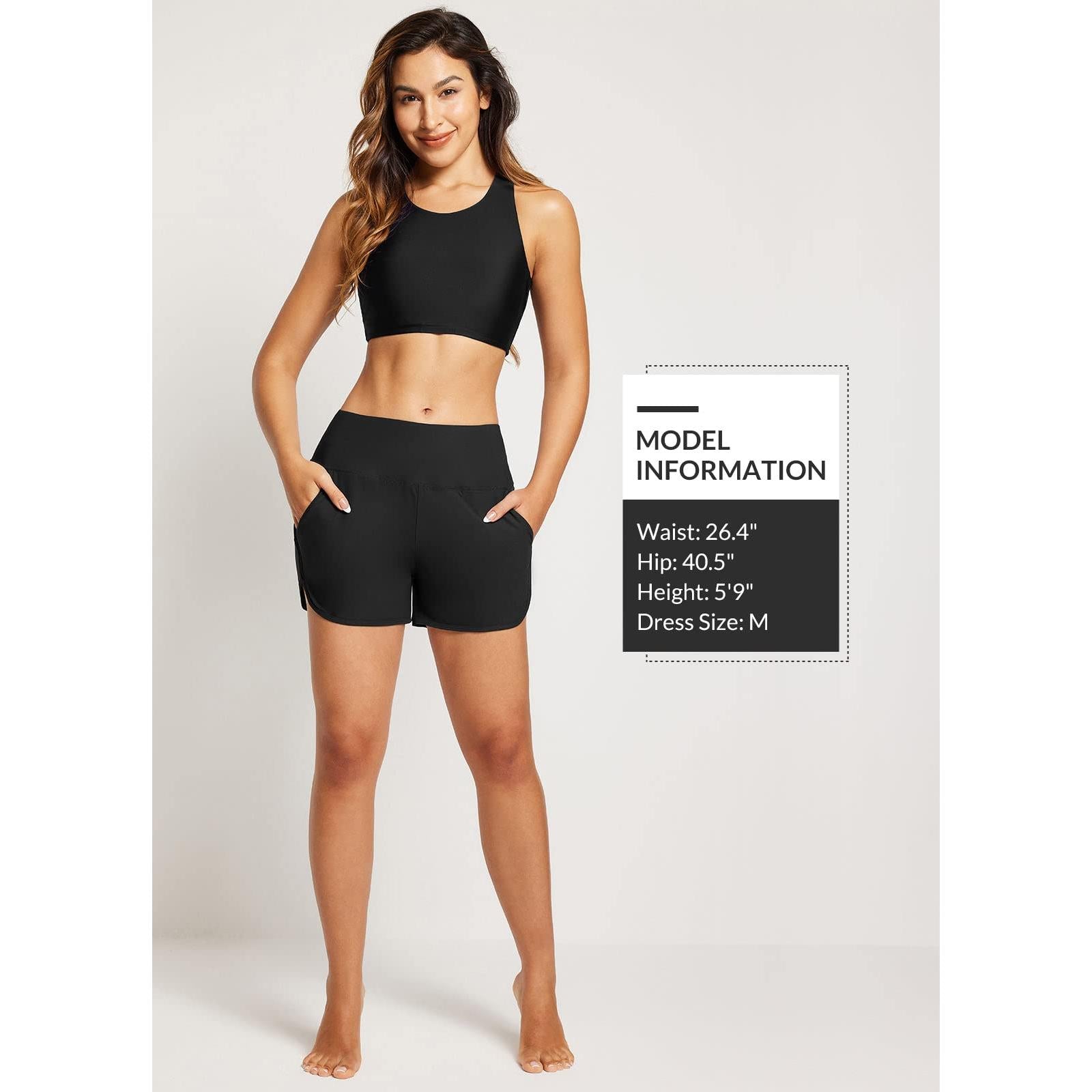 Baleaf Tummy Control High Waisted Swim Shorts With Pockets