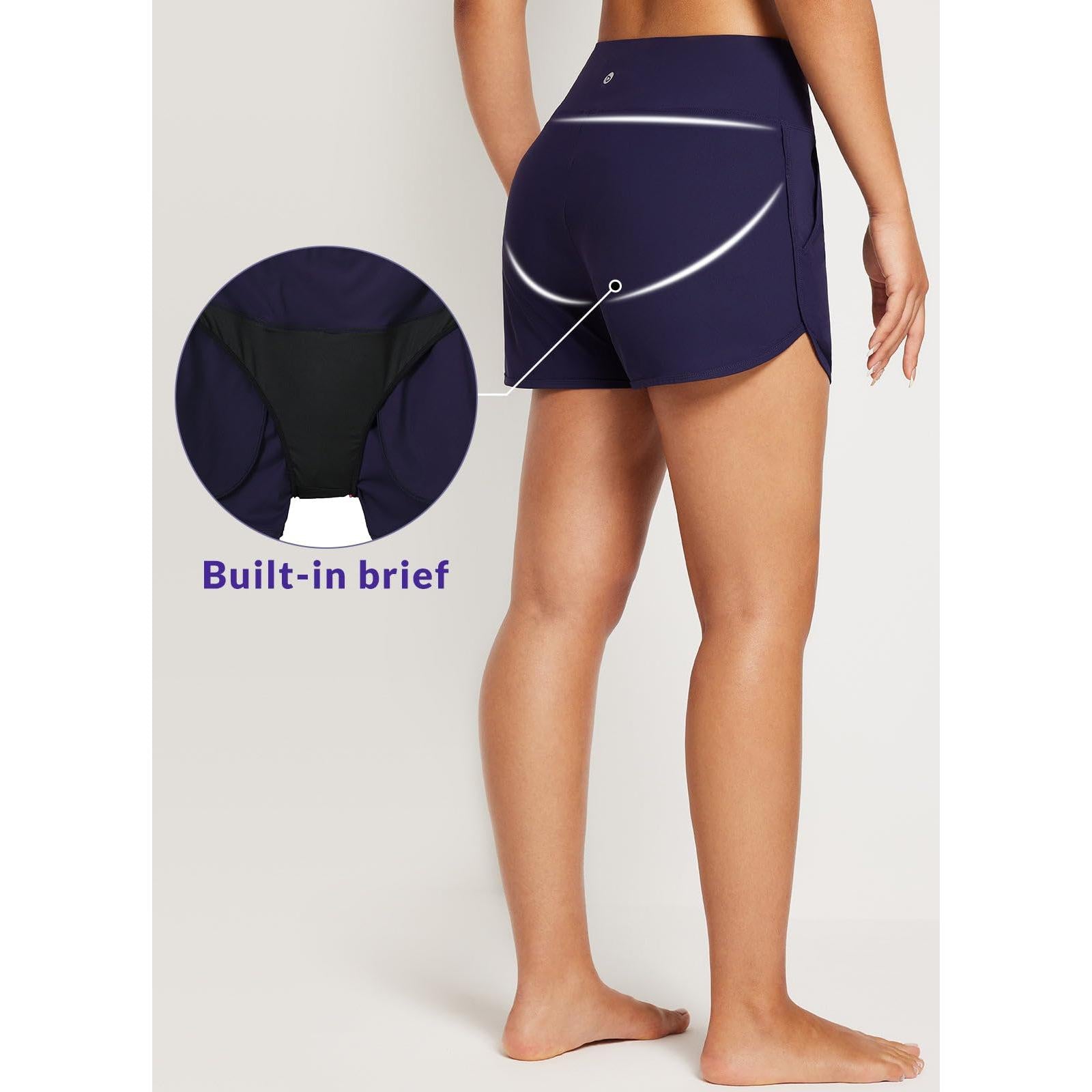 Baleaf Tummy Control High Waisted Swim Shorts With Pockets