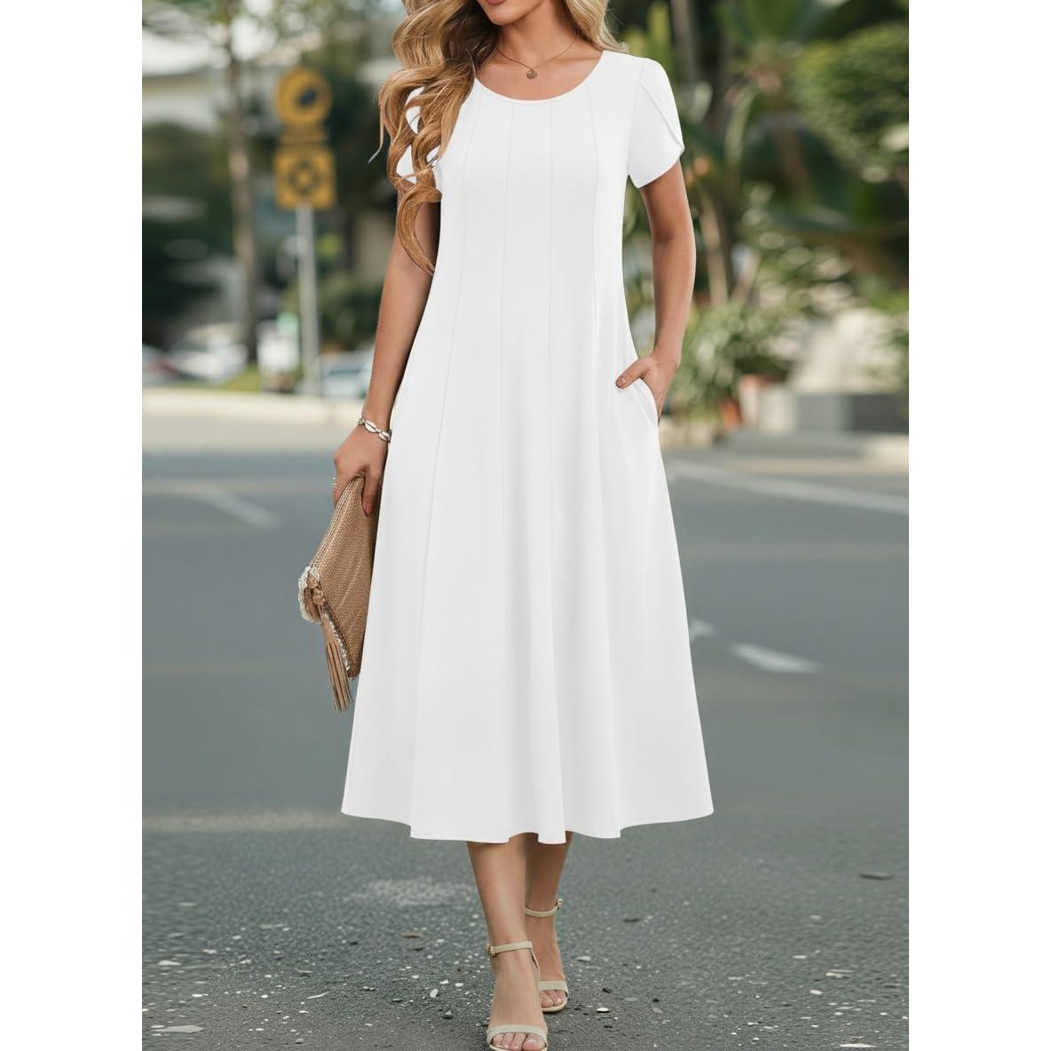 Zeagoo Womens Summer Midi Dress With Pockets S XXL