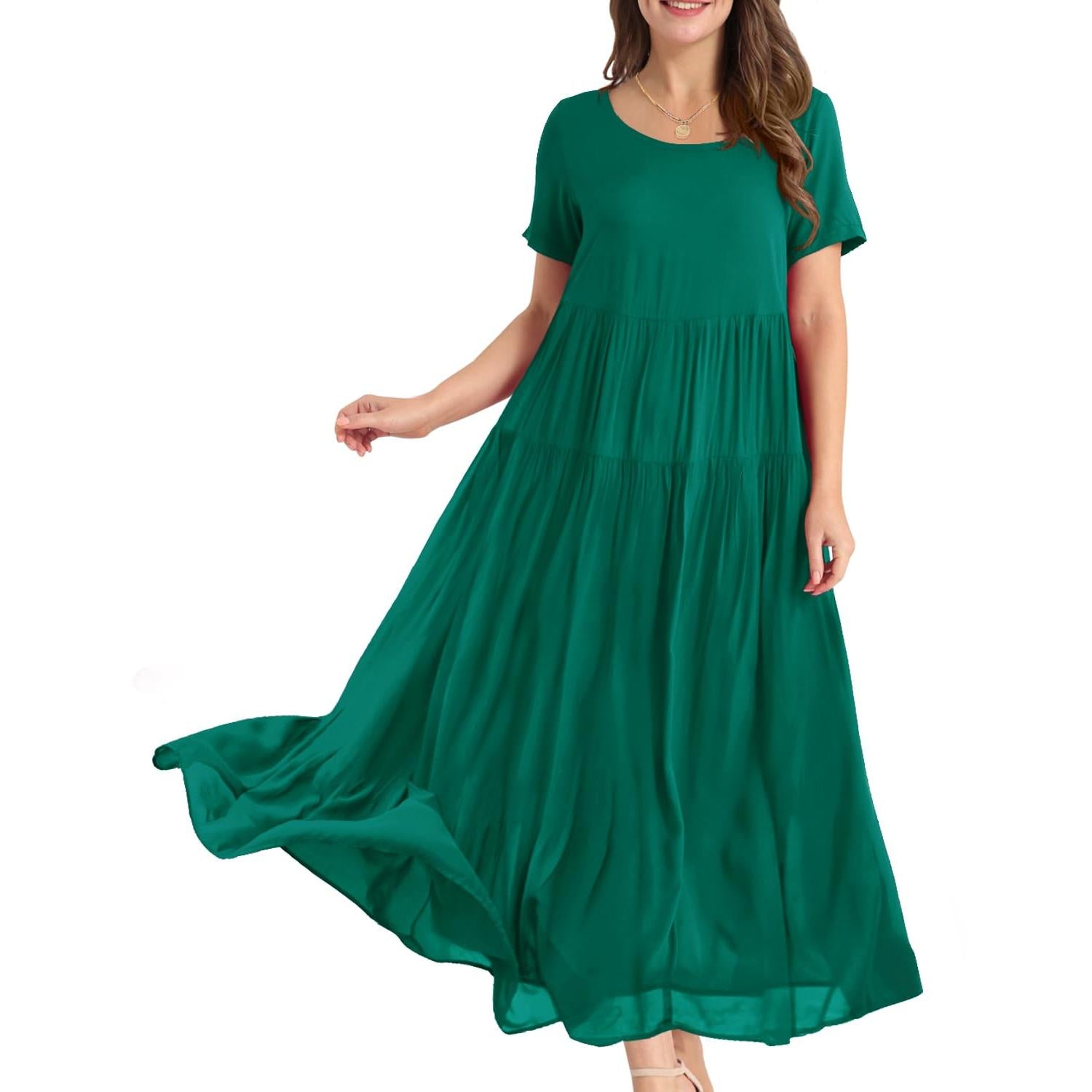 YESNO Plus Size Bohemian Floral Maxi Dress With Pockets