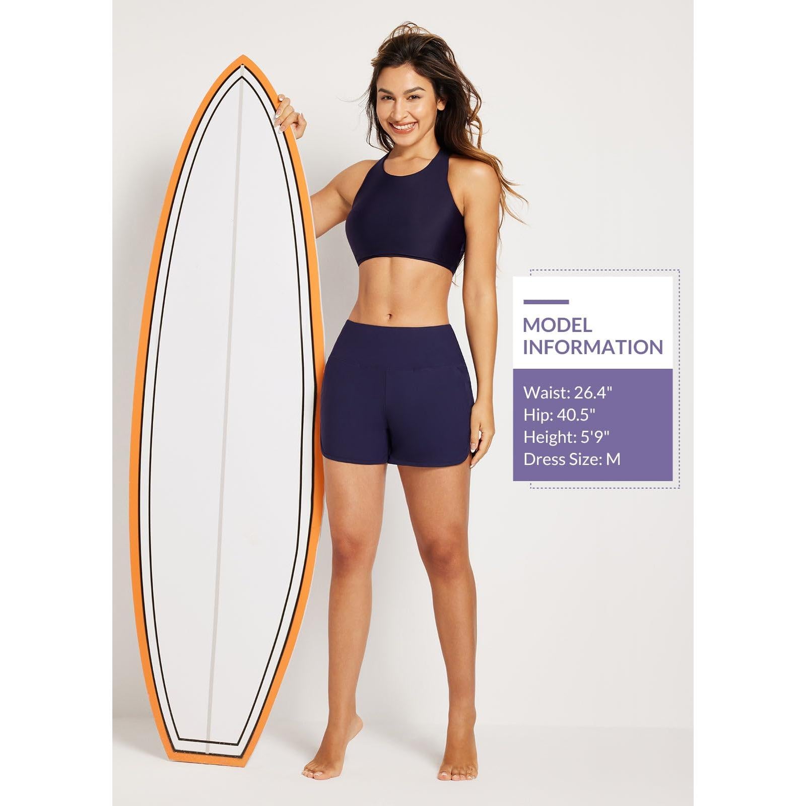 Baleaf Tummy Control High Waisted Swim Shorts With Pockets