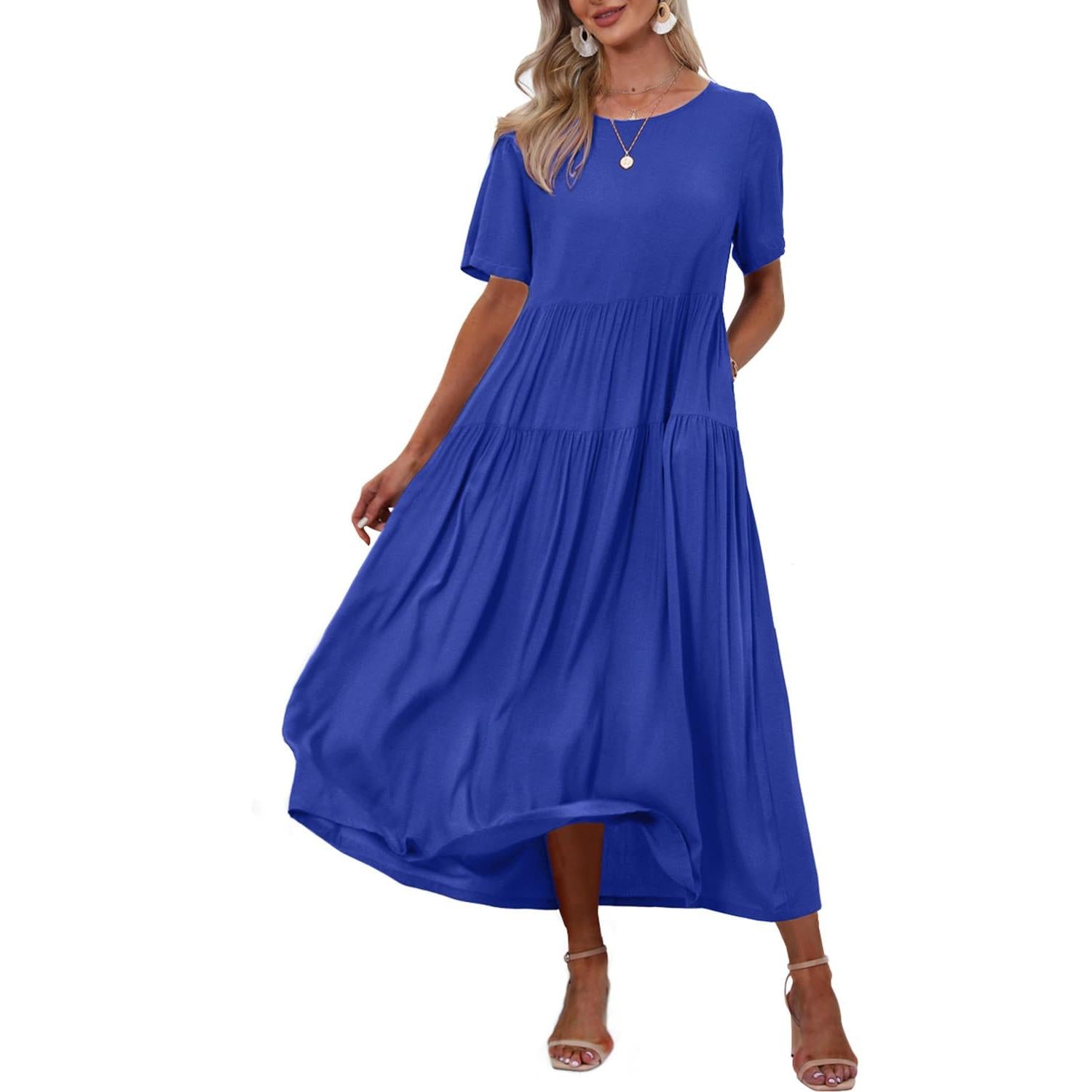YESNO Plus Size Bohemian Floral Maxi Dress With Pockets