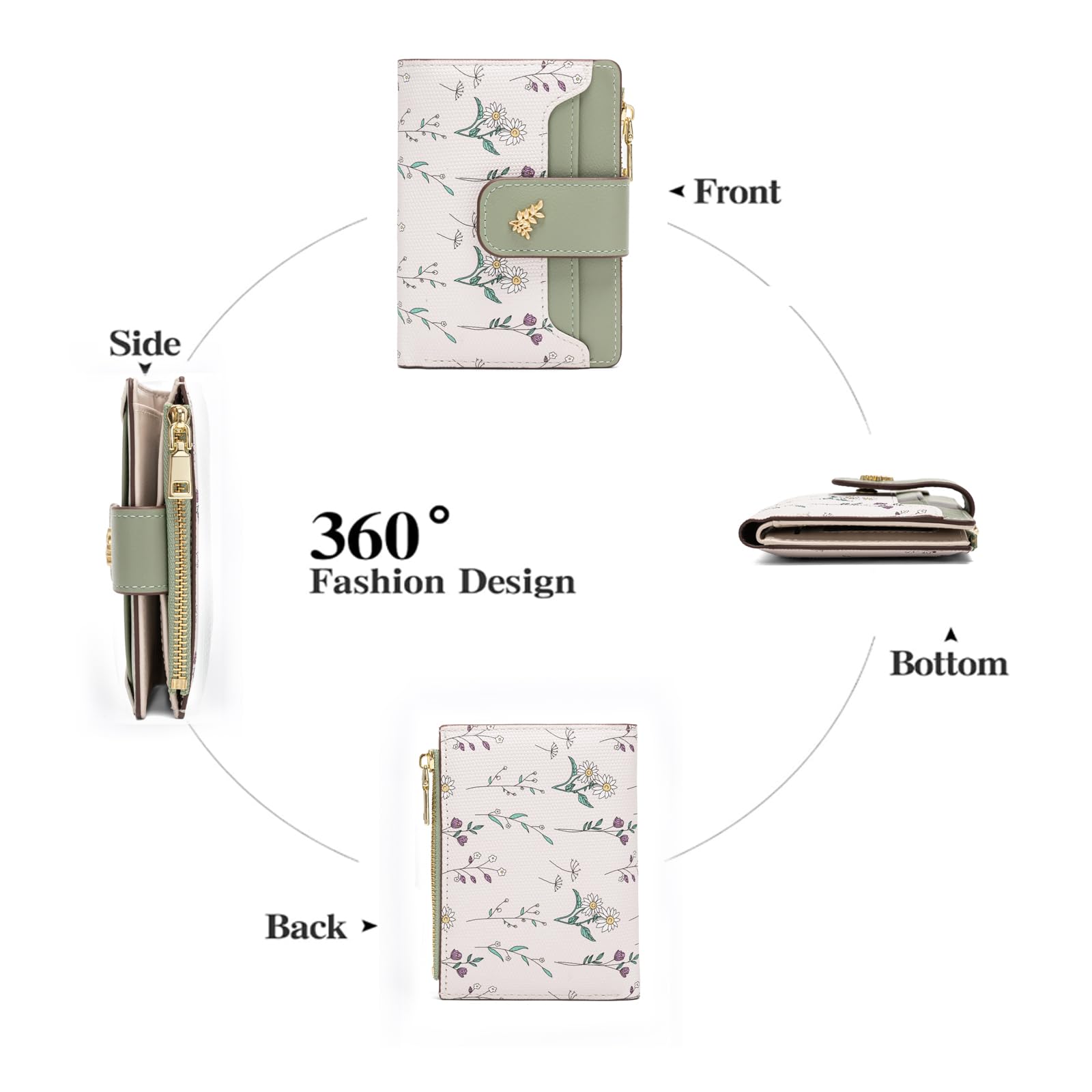 Chaofanxi RFID Blocking Green Leather Bifold Wallet