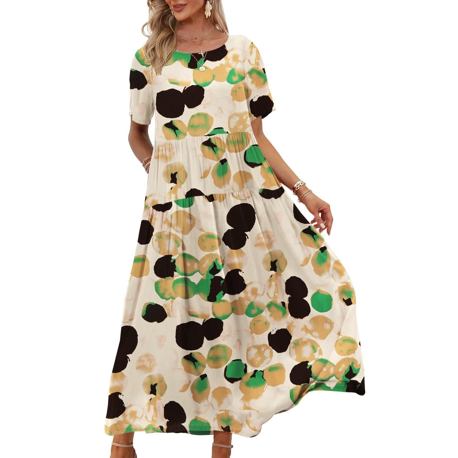 YESNO Plus Size Bohemian Floral Maxi Dress With Pockets