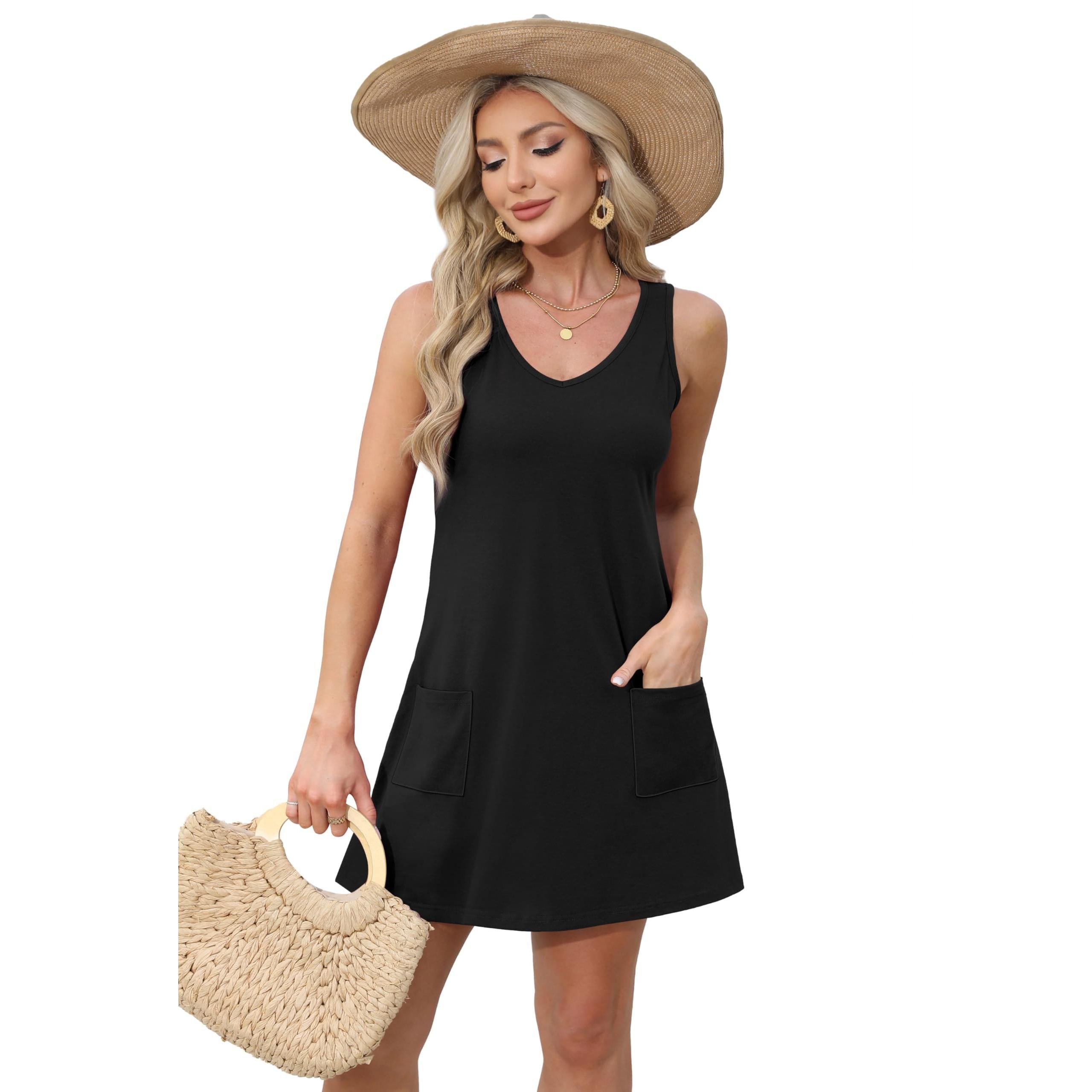 Aokosor Womens Sleeveless Summer Dress With Pockets V Neck