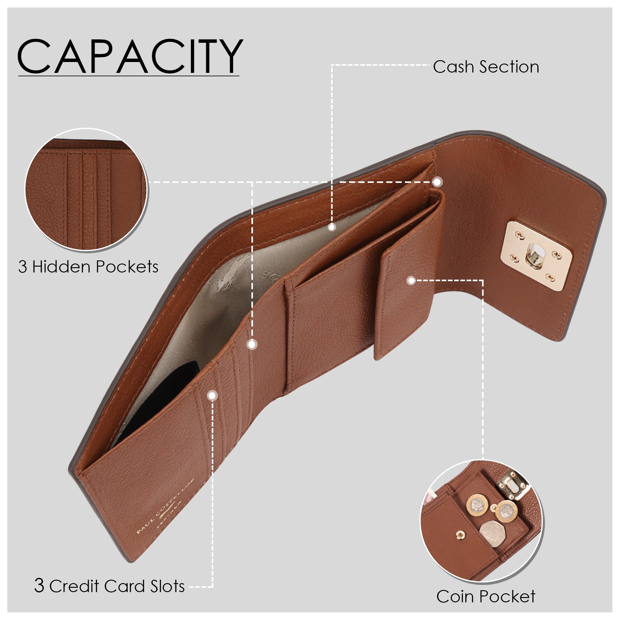 Paul Costelloe BARO Genuine Leather Wallet With Flap Caramel