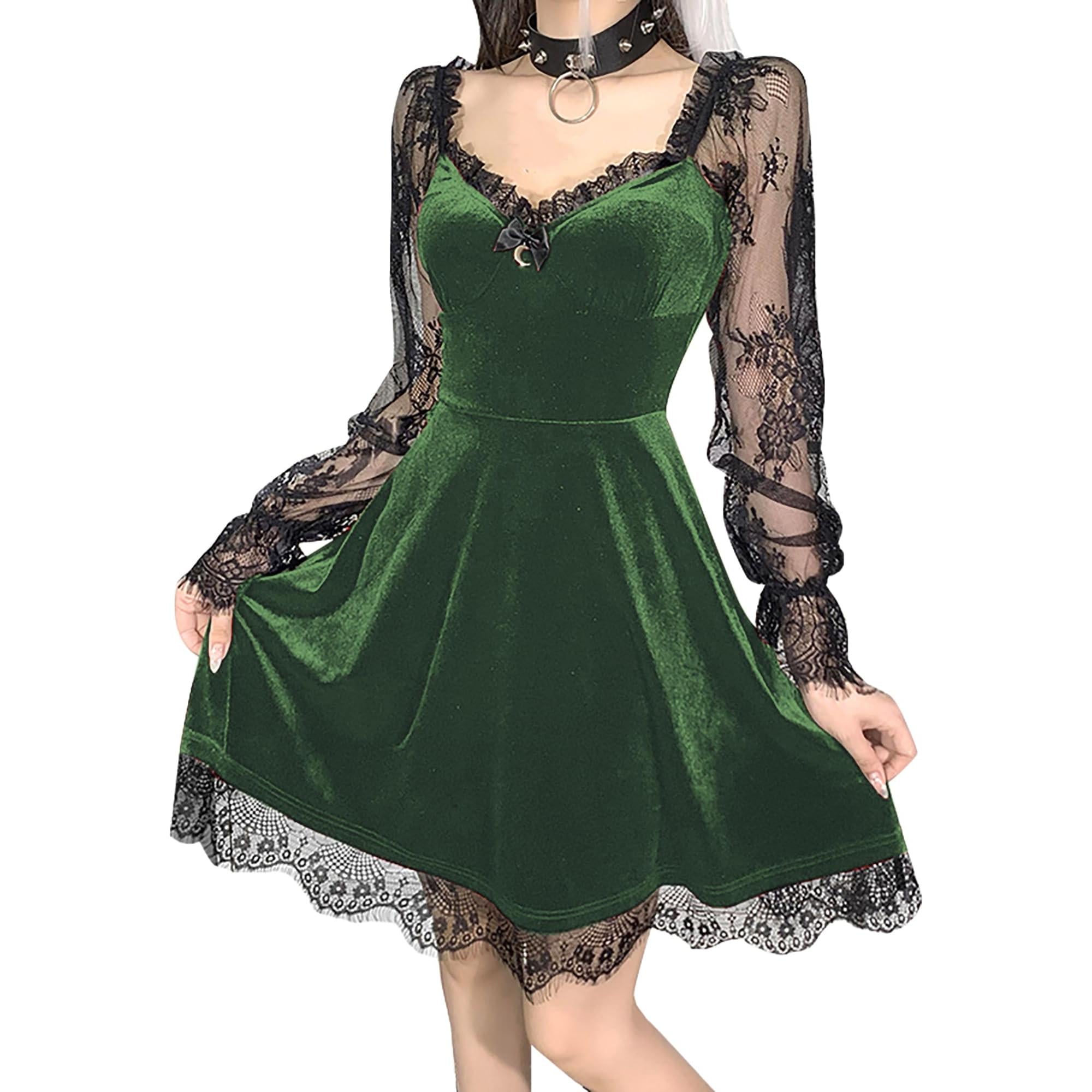 DINGJIUYAN Gothic Black Velvet Corset Dress