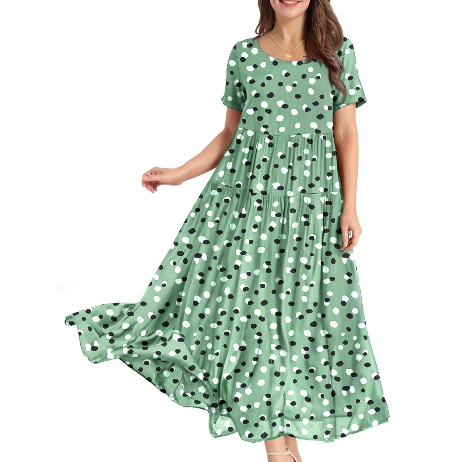 YESNO Plus Size Bohemian Floral Maxi Dress With Pockets