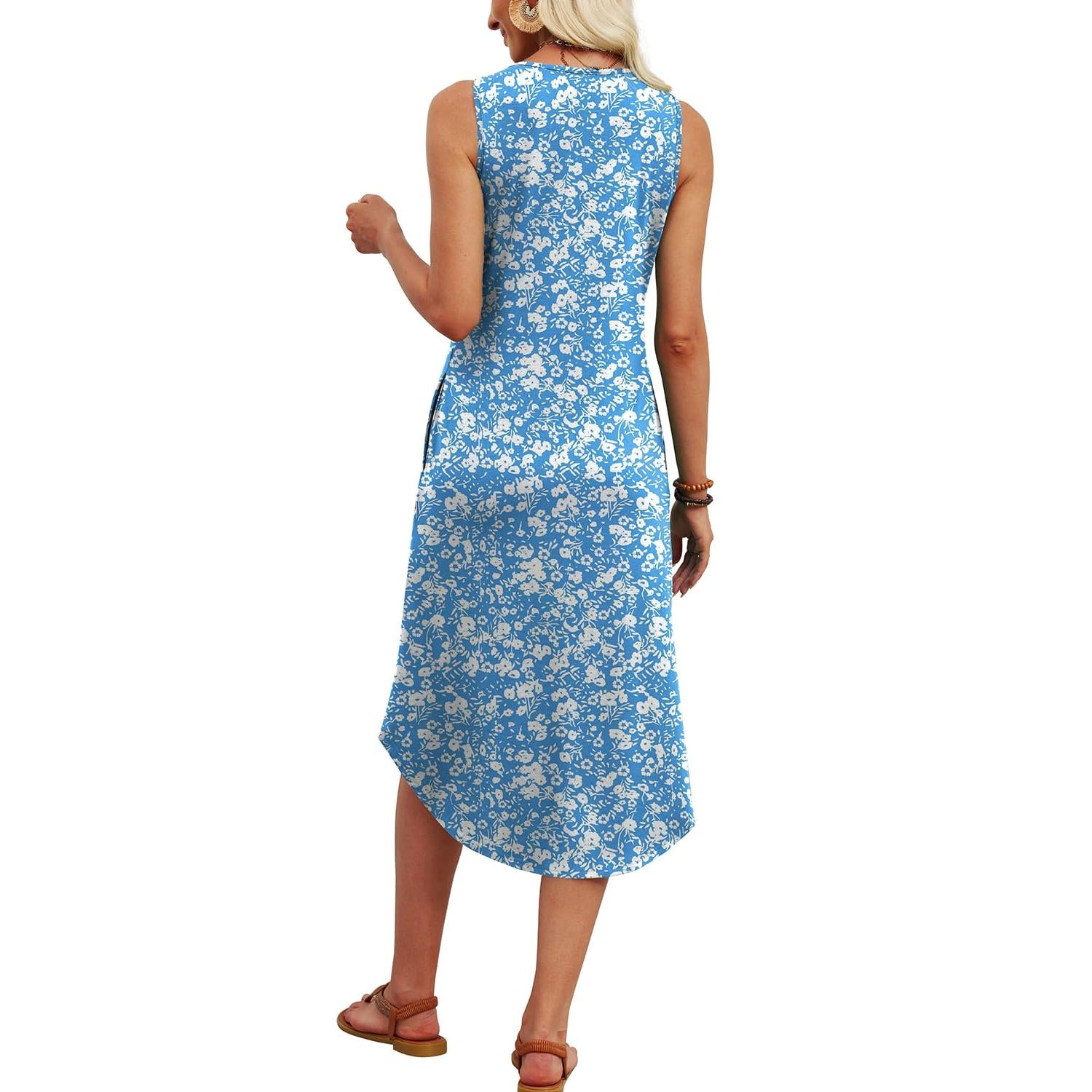 WIHOLL Button Front Sleeveless Midi Dress With Pockets