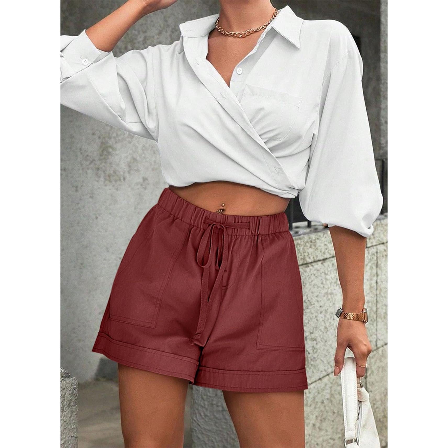 Comefohome Womens Cotton Drawstring Shorts With Pockets