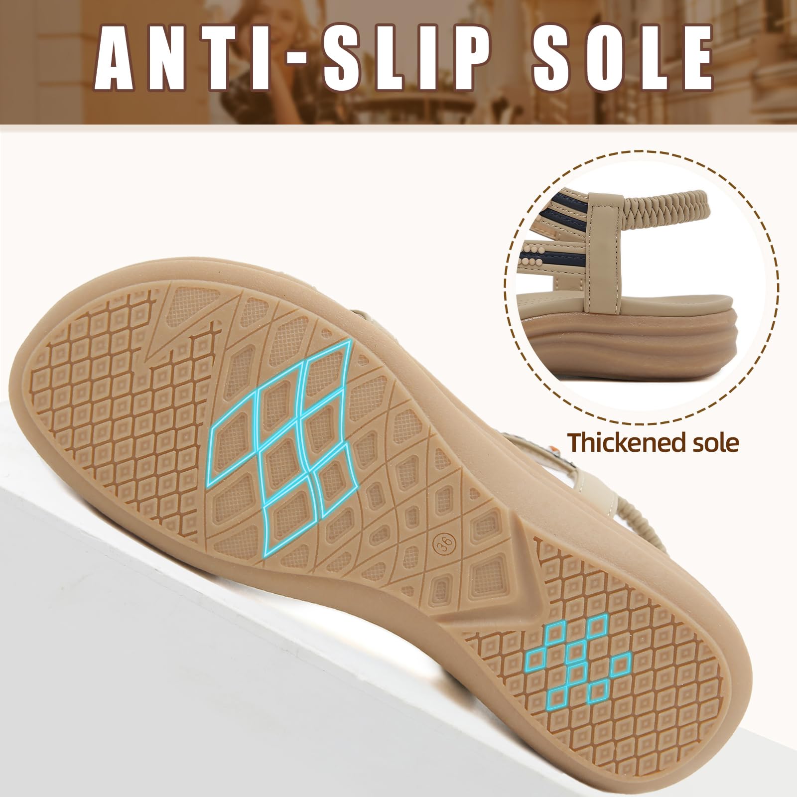 Sandals Womens Summer Flat Slip On Elastic Strap