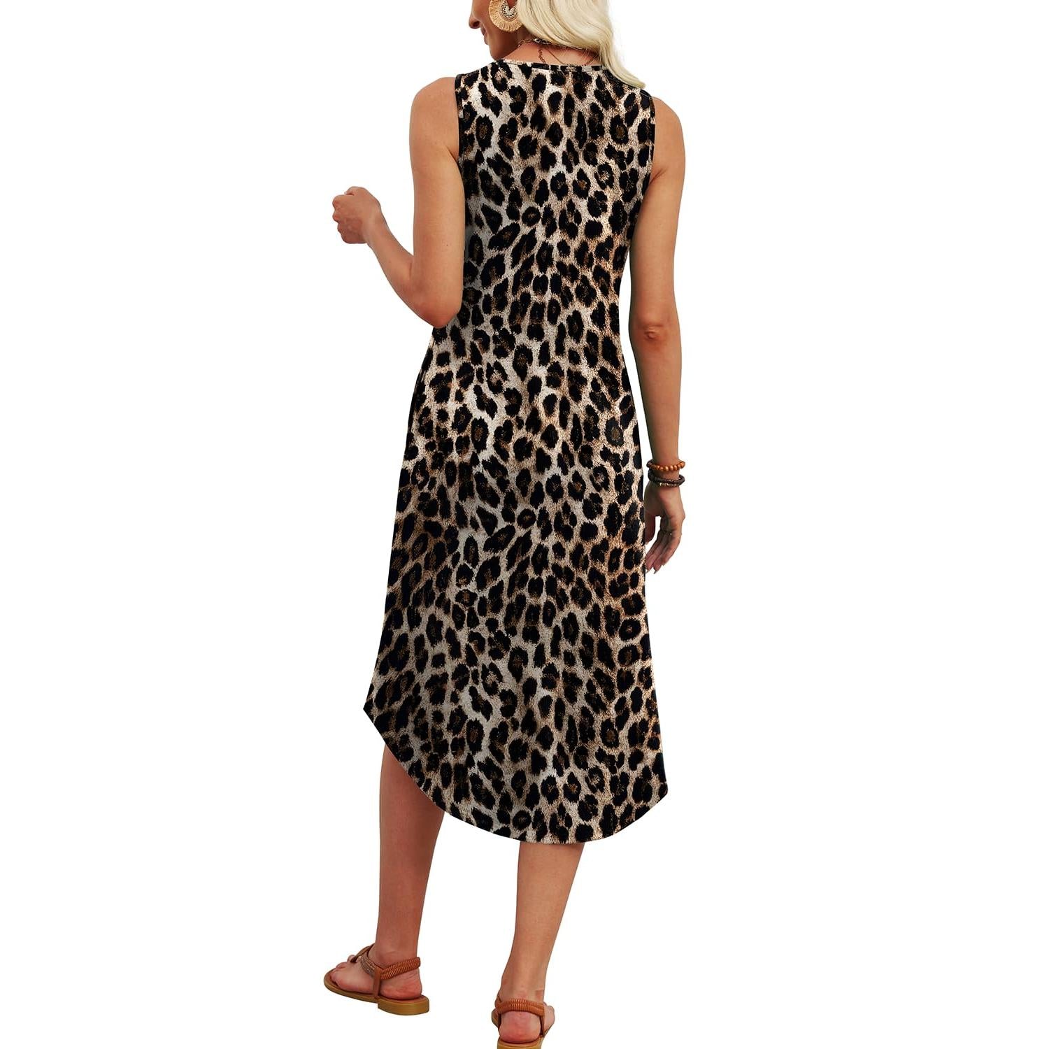 WIHOLL Button Front Sleeveless Midi Dress With Pockets