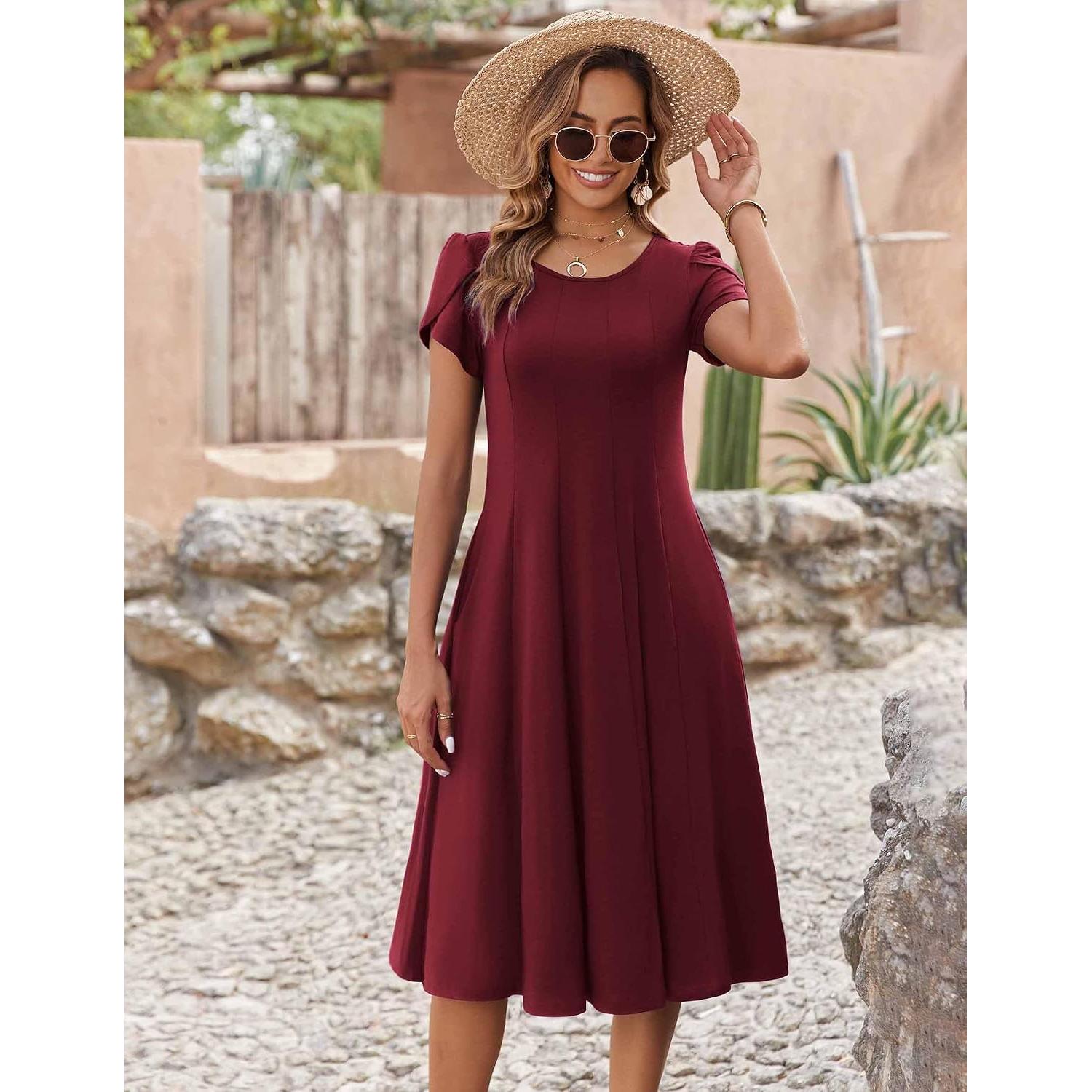Zeagoo Womens Summer Midi Dress With Pockets S XXL