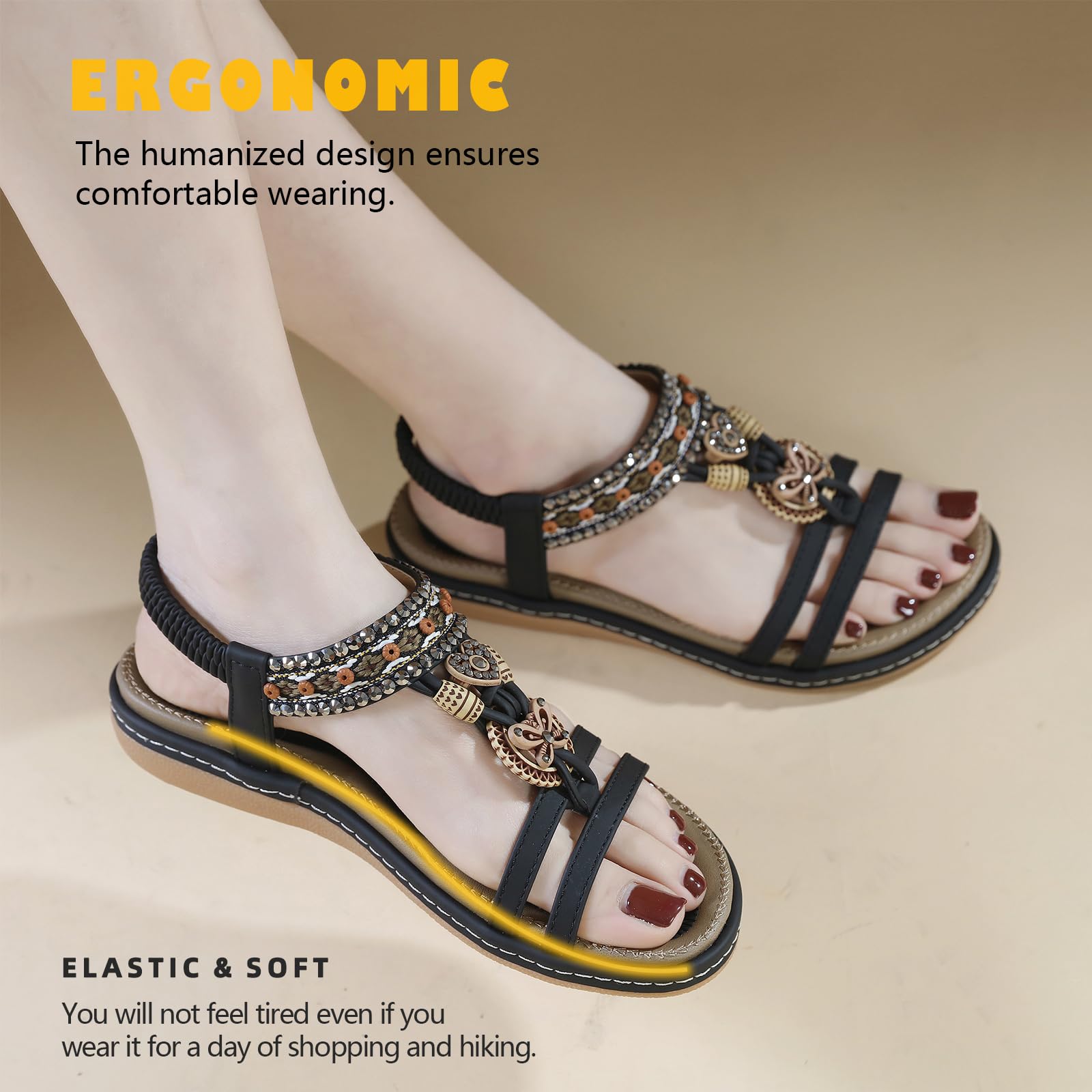 Sandals Womens Summer Flat Slip On Elastic Strap