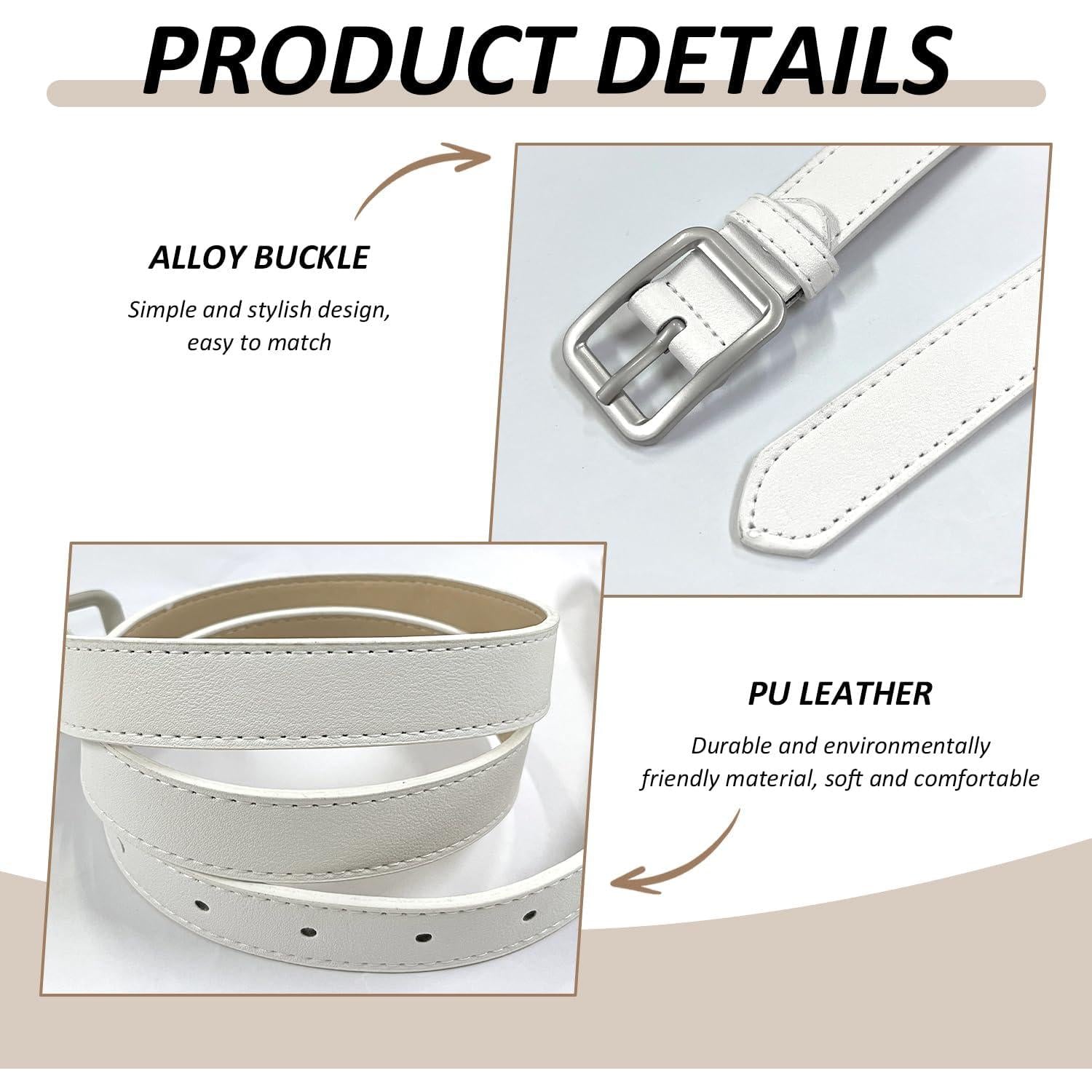 Aurora White Womens Thin Pu Leather Belt 105cm 2.3cm