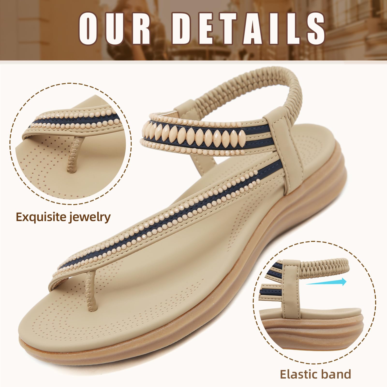 Sandals Womens Summer Flat Slip On Elastic Strap