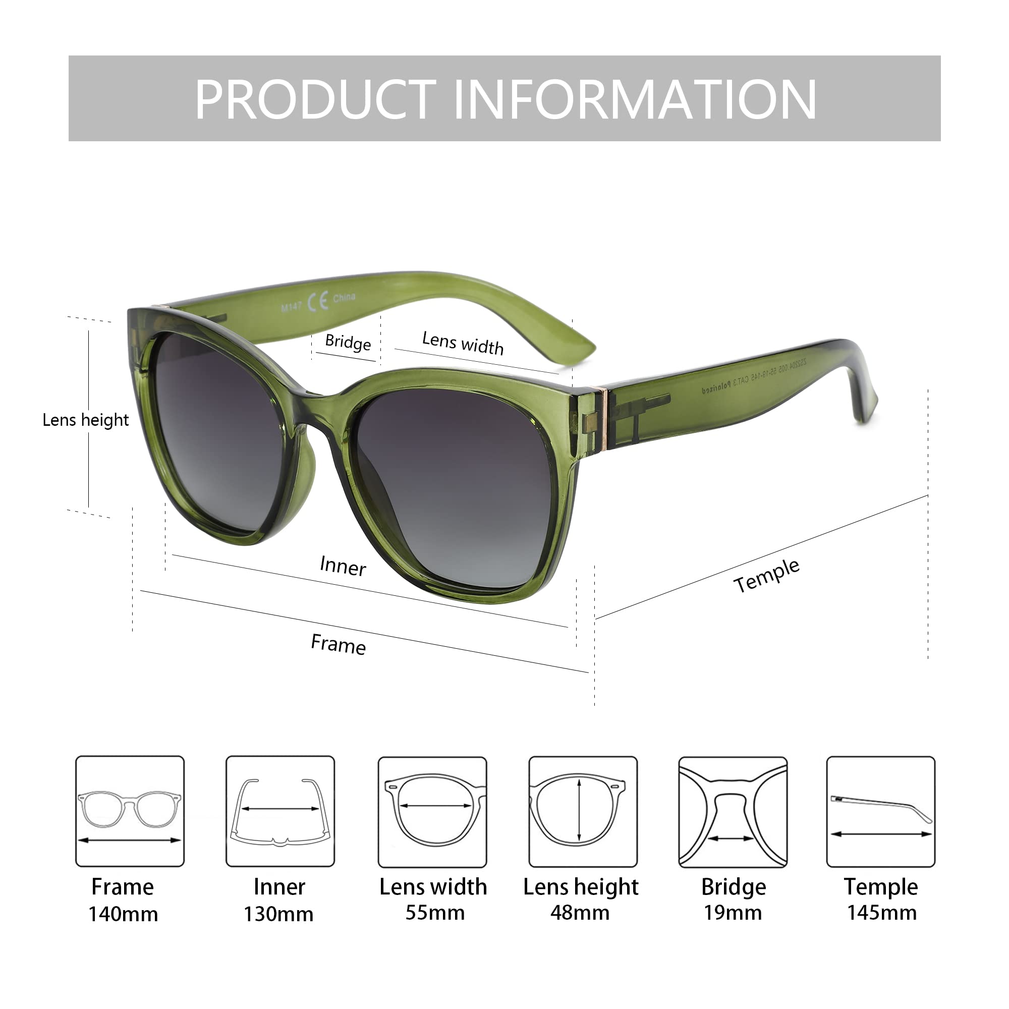 Zenottic Cat Eye Polarised Sunglasses Oversized UV400