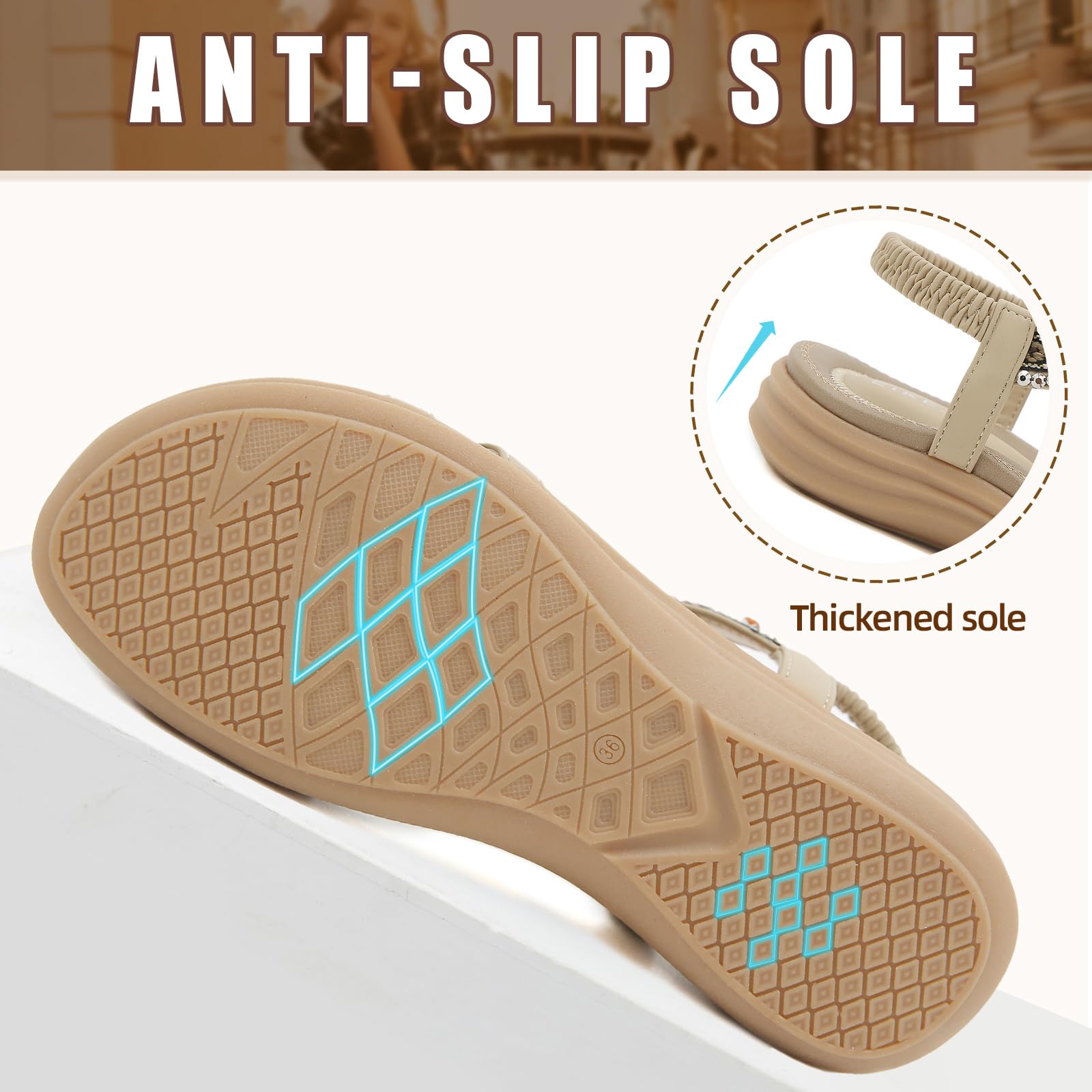 Sandals Womens Summer Flat Slip On Elastic Strap