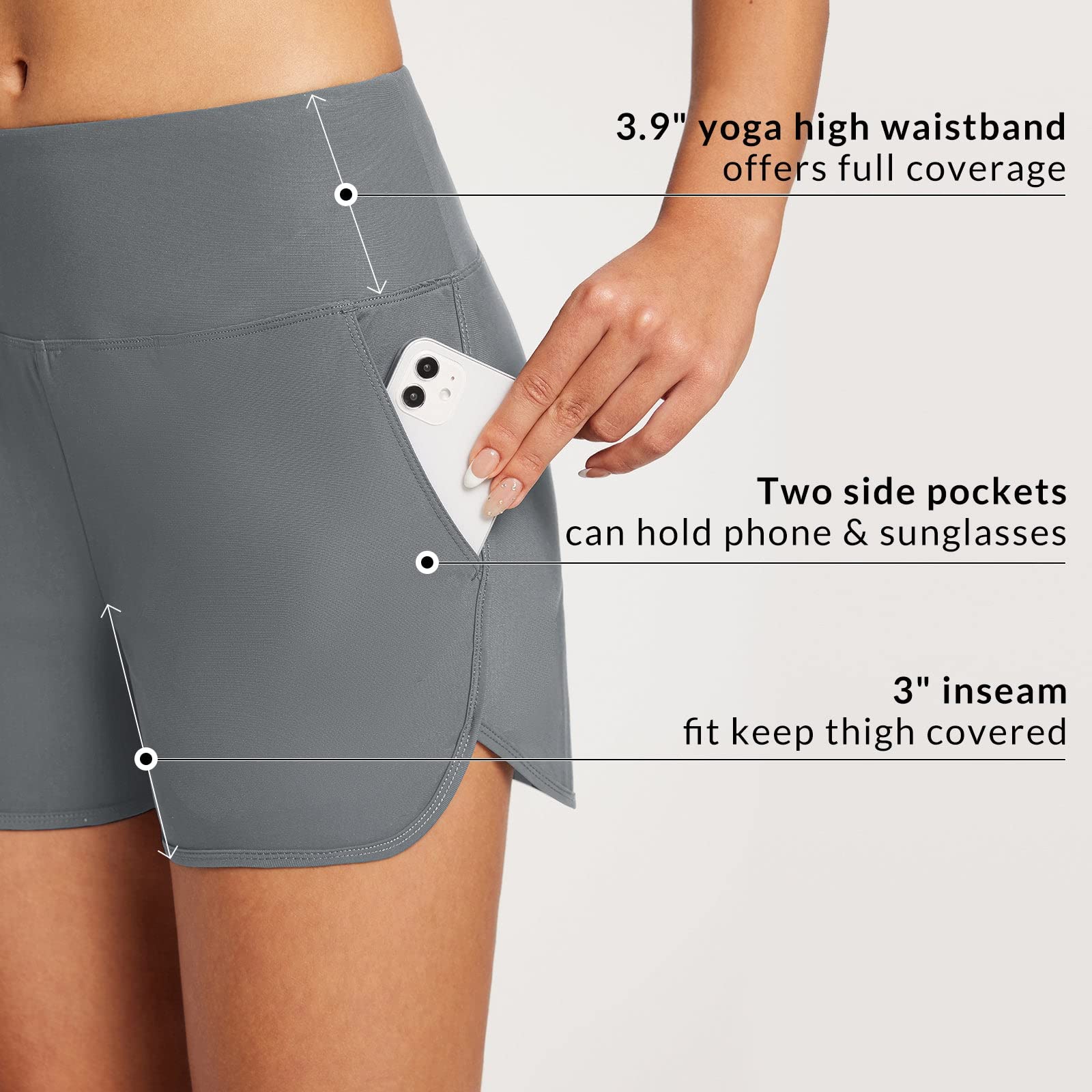 Baleaf Tummy Control High Waisted Swim Shorts With Pockets