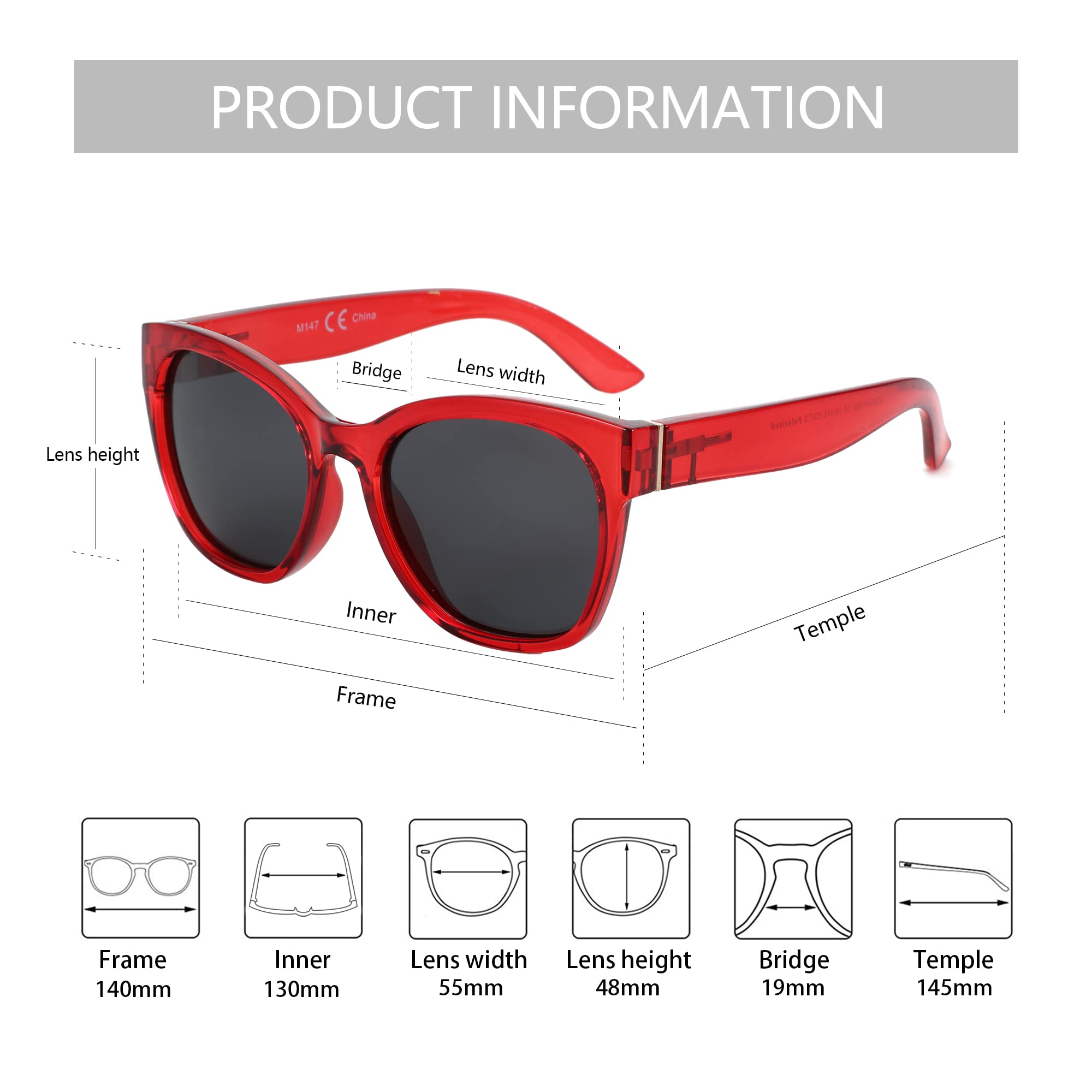 Zenottic Cat Eye Polarised Sunglasses Oversized UV400