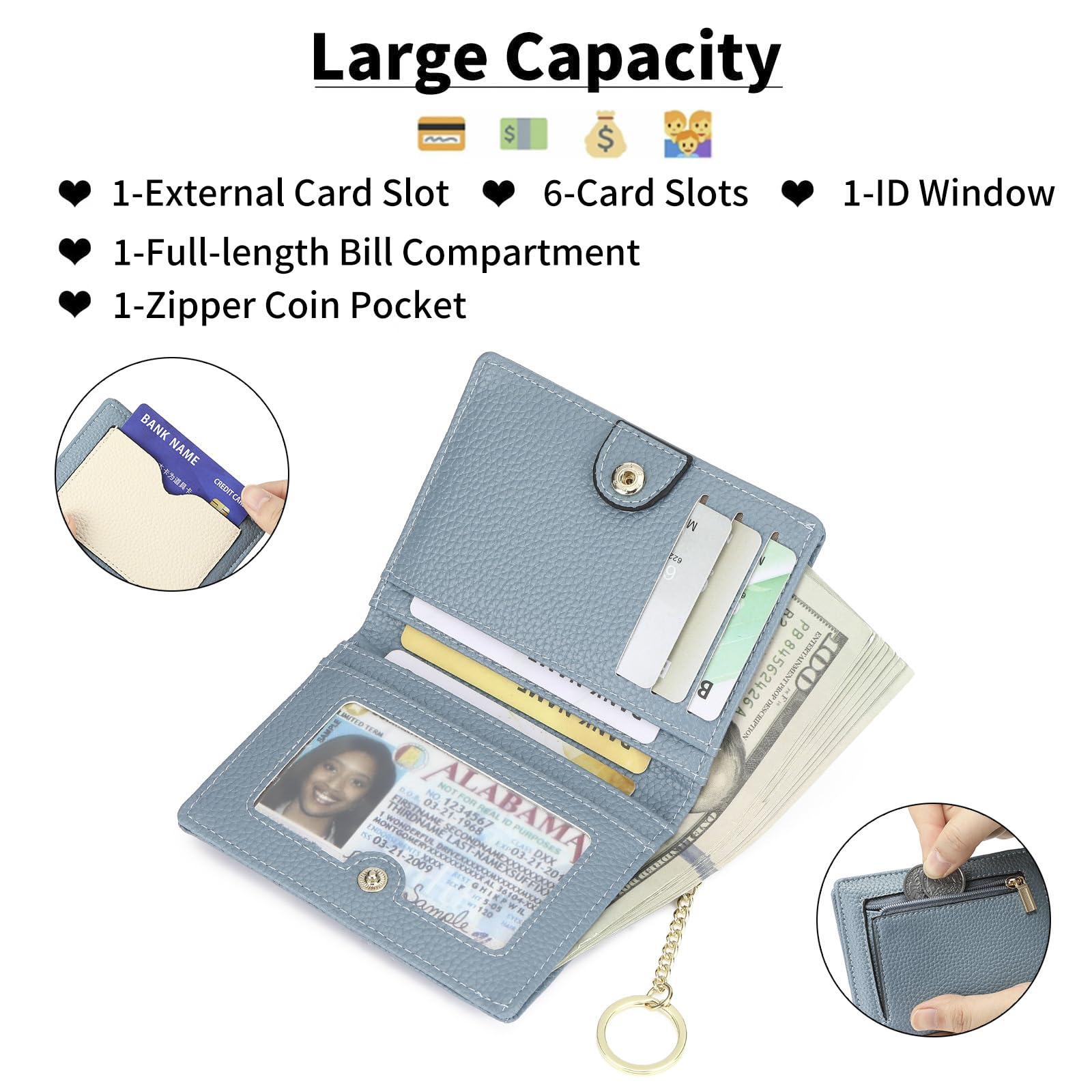 GAEKEAO RFID Blocking Leather Compact BiFold Wallet