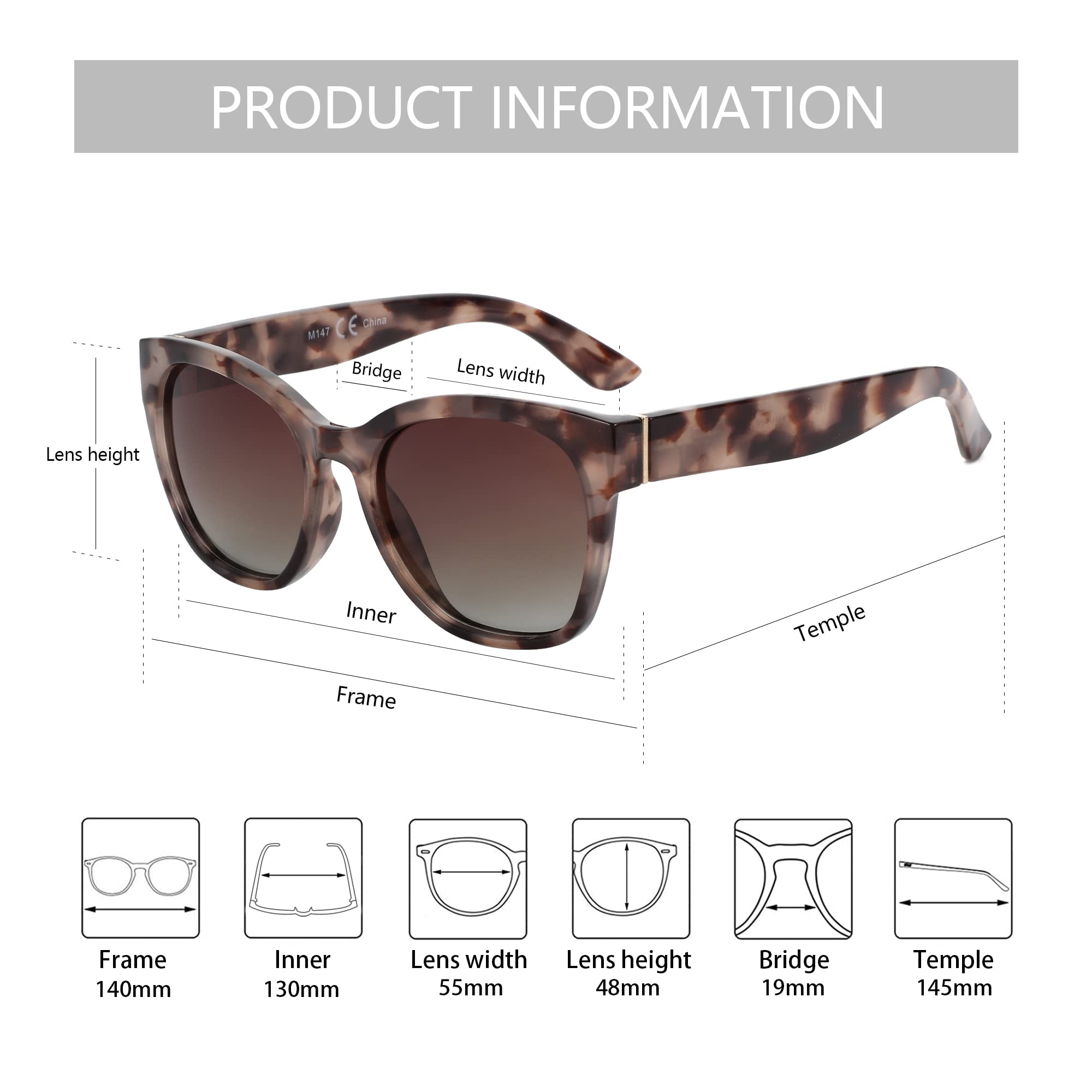 Zenottic Cat Eye Polarised Sunglasses Oversized UV400
