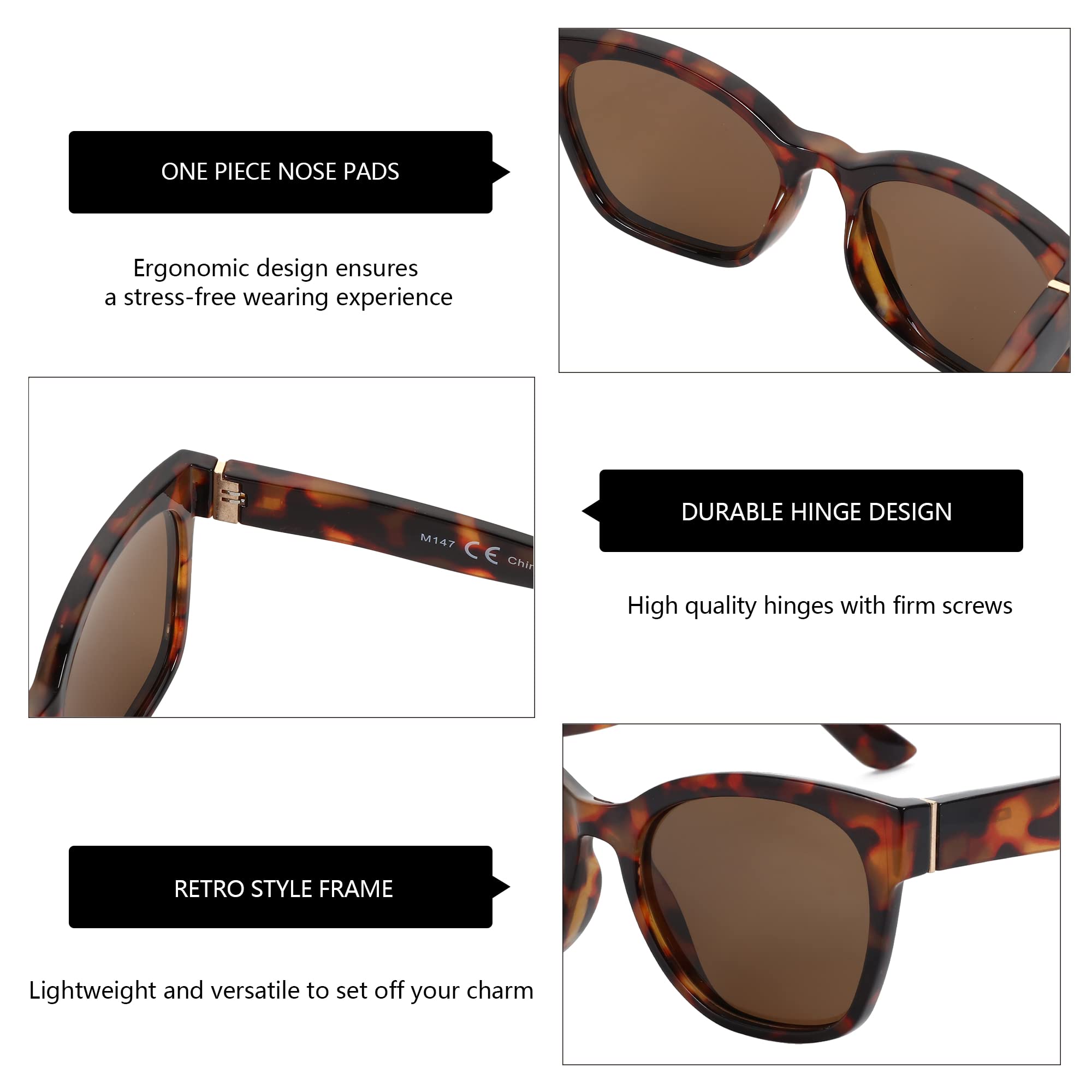 Zenottic Cat Eye Polarised Sunglasses Oversized UV400