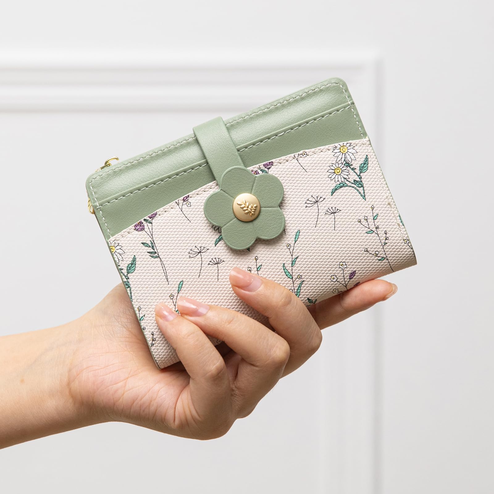 Chaofanxi RFID Blocking Green Leather Bifold Wallet