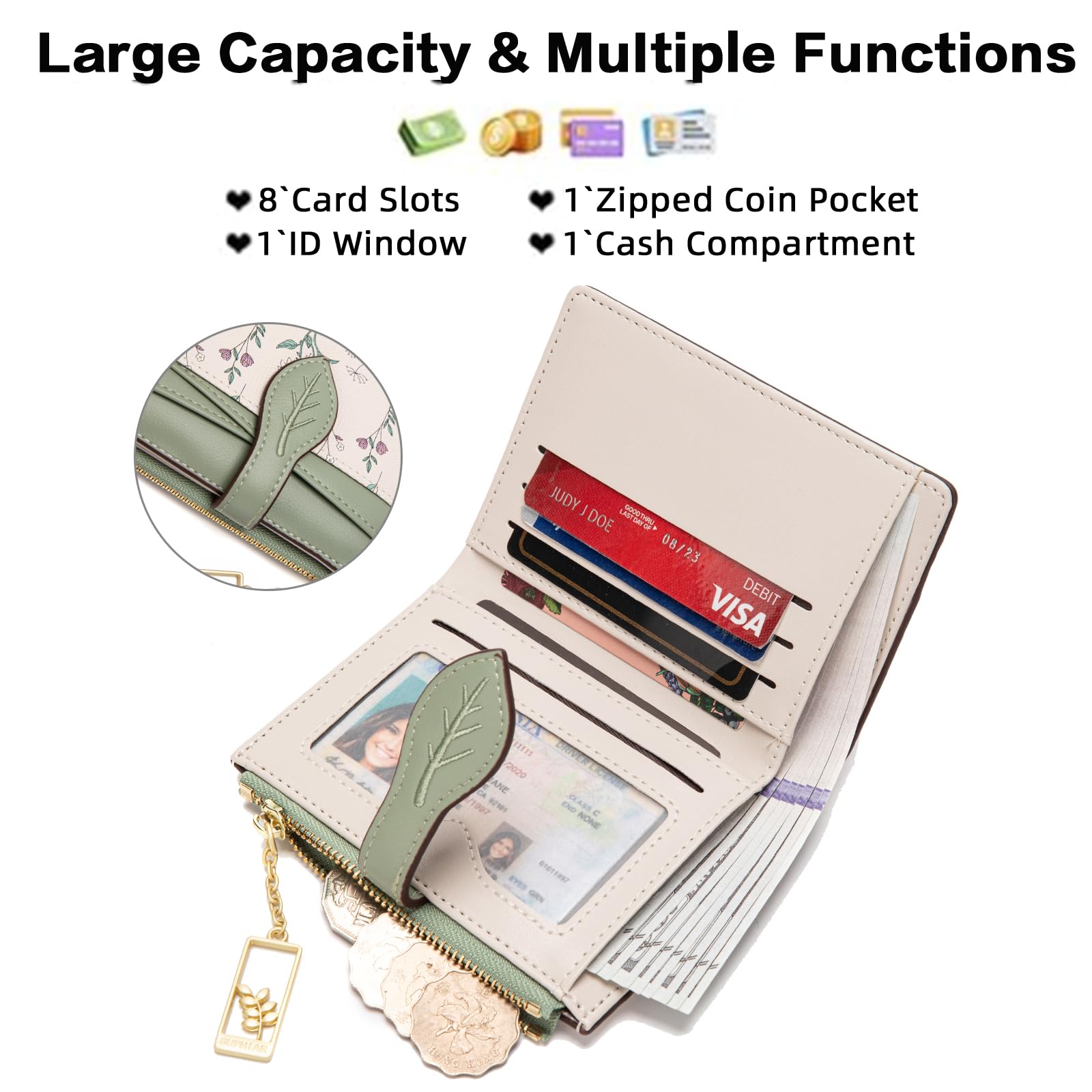 Chaofanxi RFID Blocking Green Leather Bifold Wallet